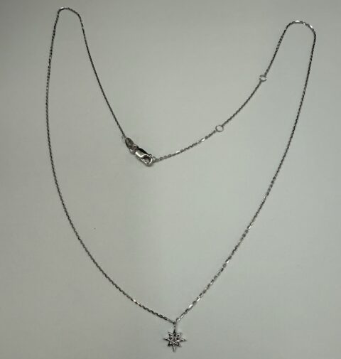 14k White Gold Delicate Starburst Diamond Pendant