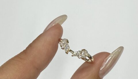 14k Yellow Gold Genuine Laboratory Grown .28 Cttw Marquise & Round Brilliant Cut Diamond Split Band