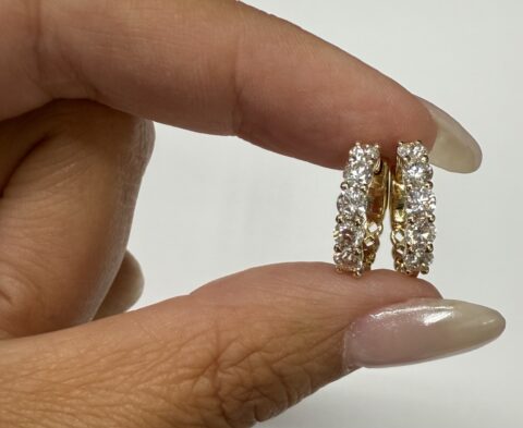 14k Yellow Gold Genuine 10 Stone 1.50 Cttw Round Brilliant Cut Diamond Hoop Earrings