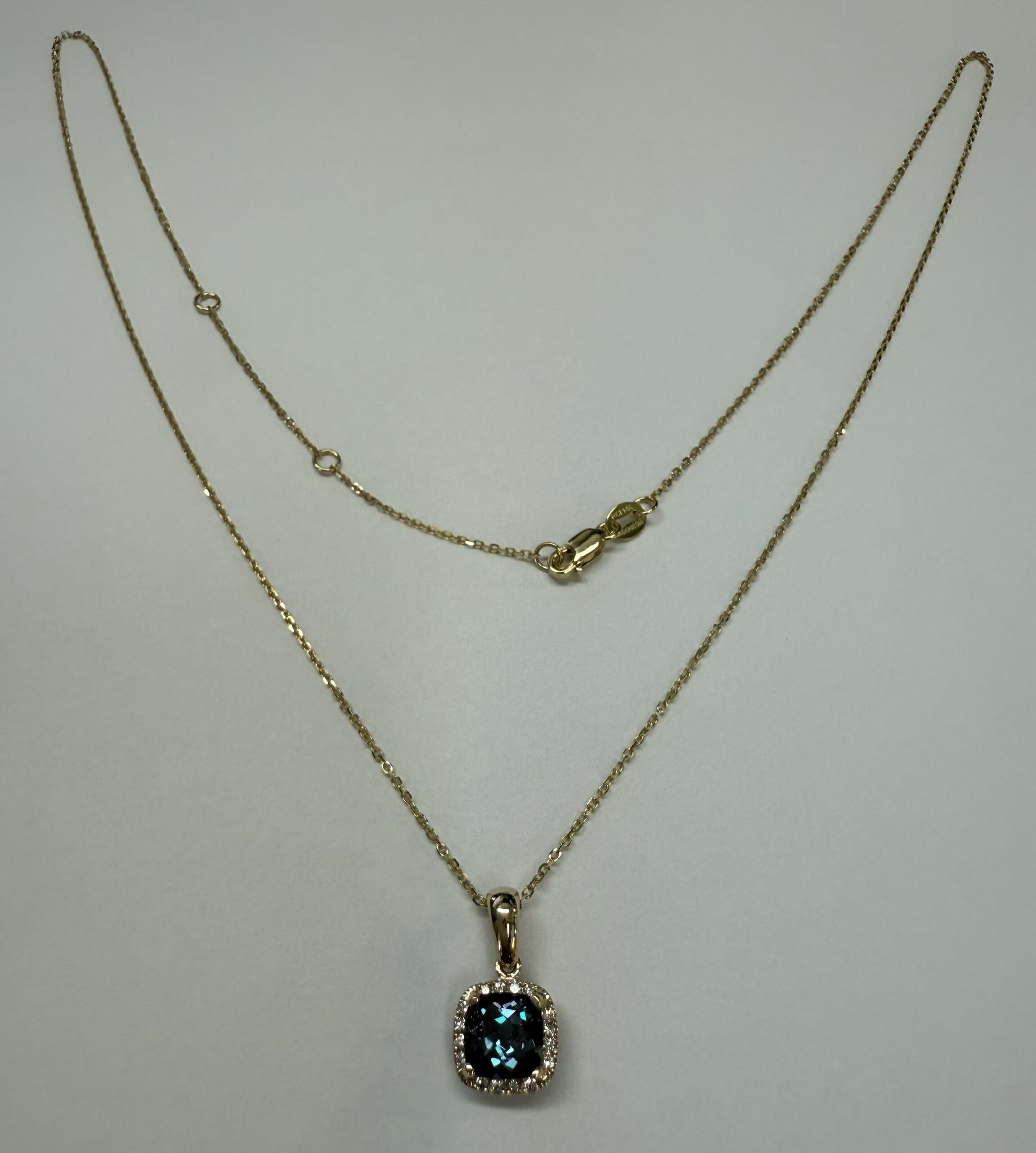 14k Yellow Gold Genuine 1.30 Cttw Laboratory Grown Alexandrite & Genuine Round Brilliant Cut Diamond Halo Pendant - Image 2