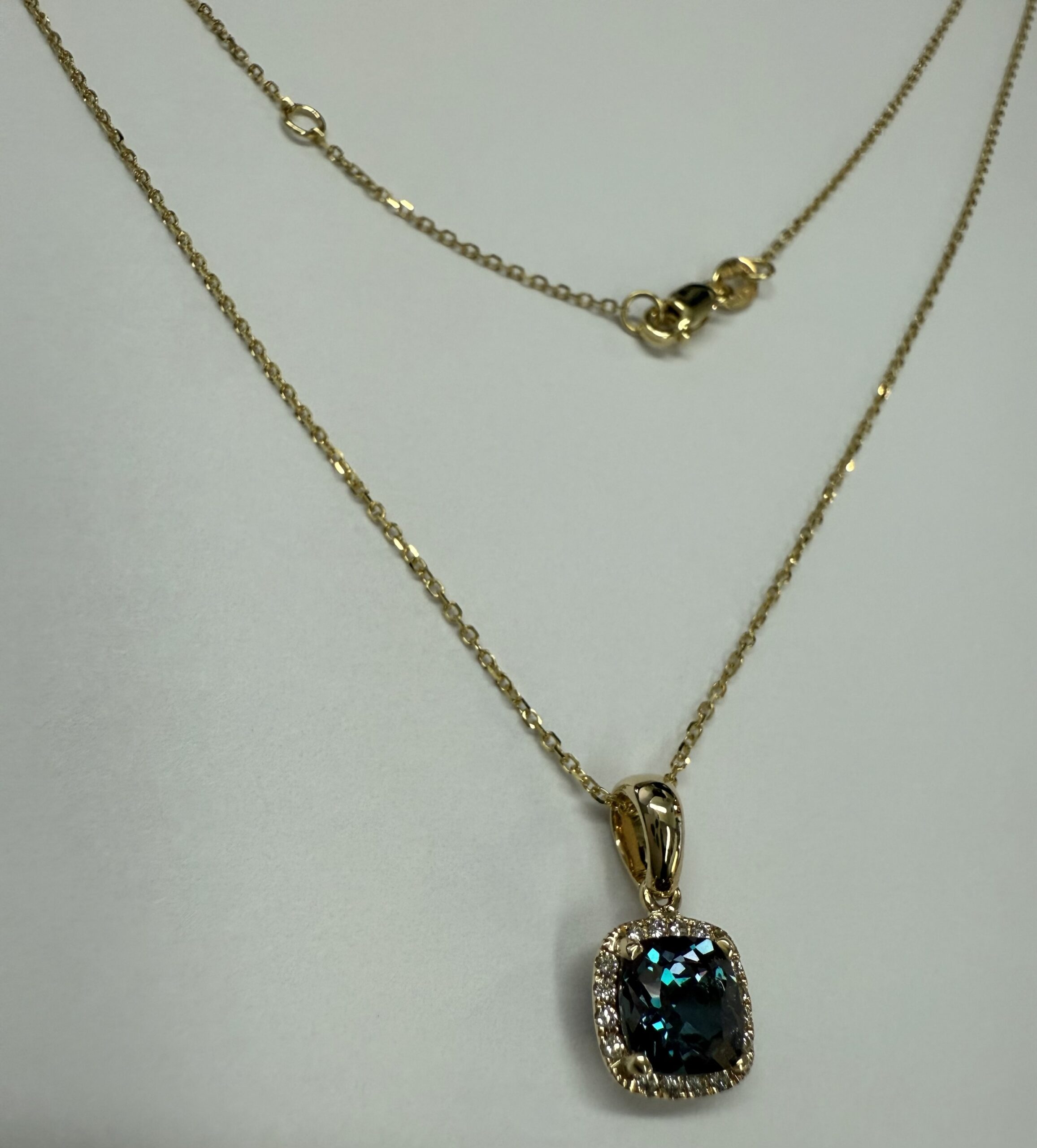 14k Yellow Gold Genuine 1.30 Cttw Laboratory Grown Alexandrite & Genuine Round Brilliant Cut Diamond Halo Pendant - Image 5