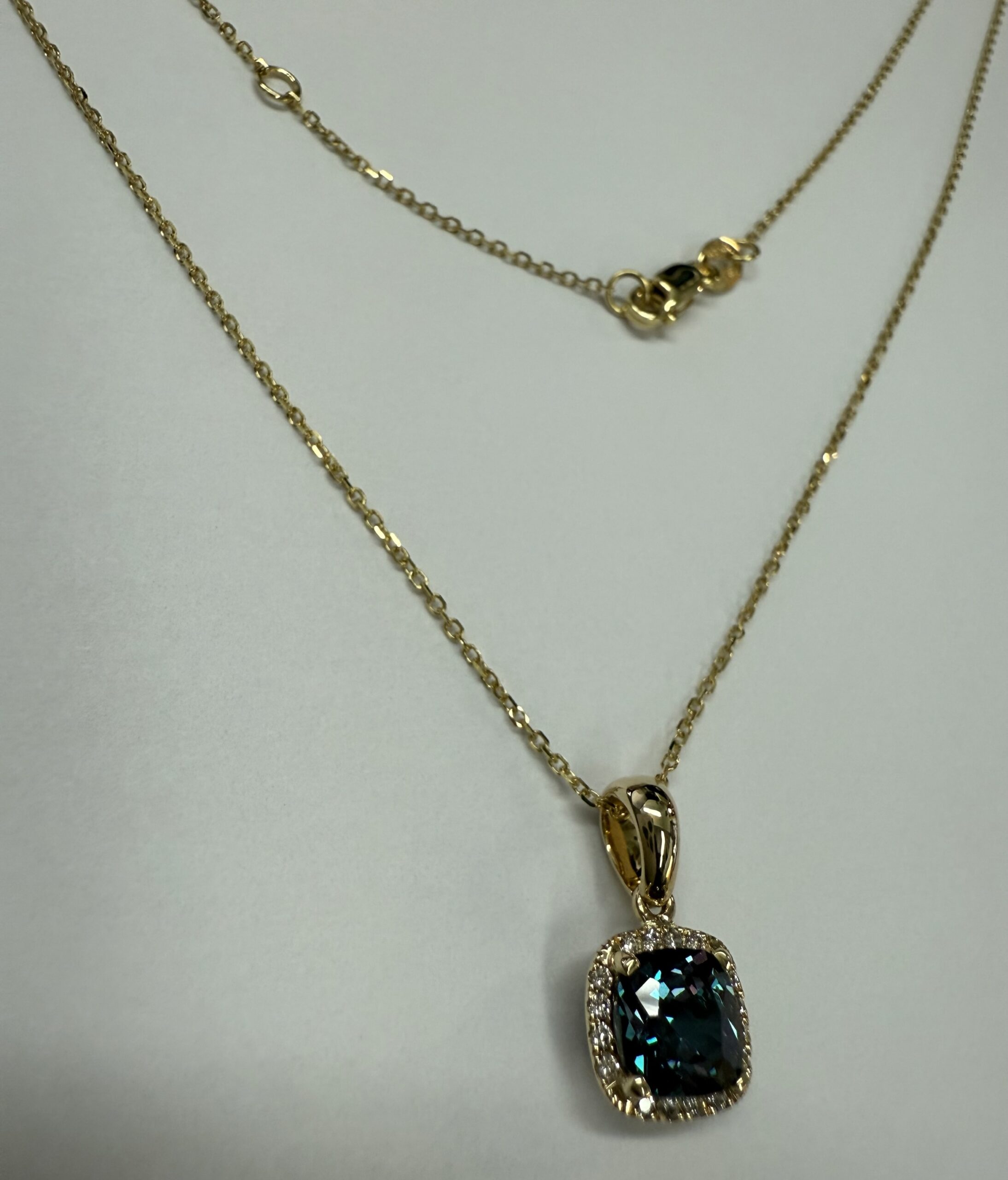 14k Yellow Gold Genuine 1.30 Cttw Laboratory Grown Alexandrite & Genuine Round Brilliant Cut Diamond Halo Pendant - Image 8