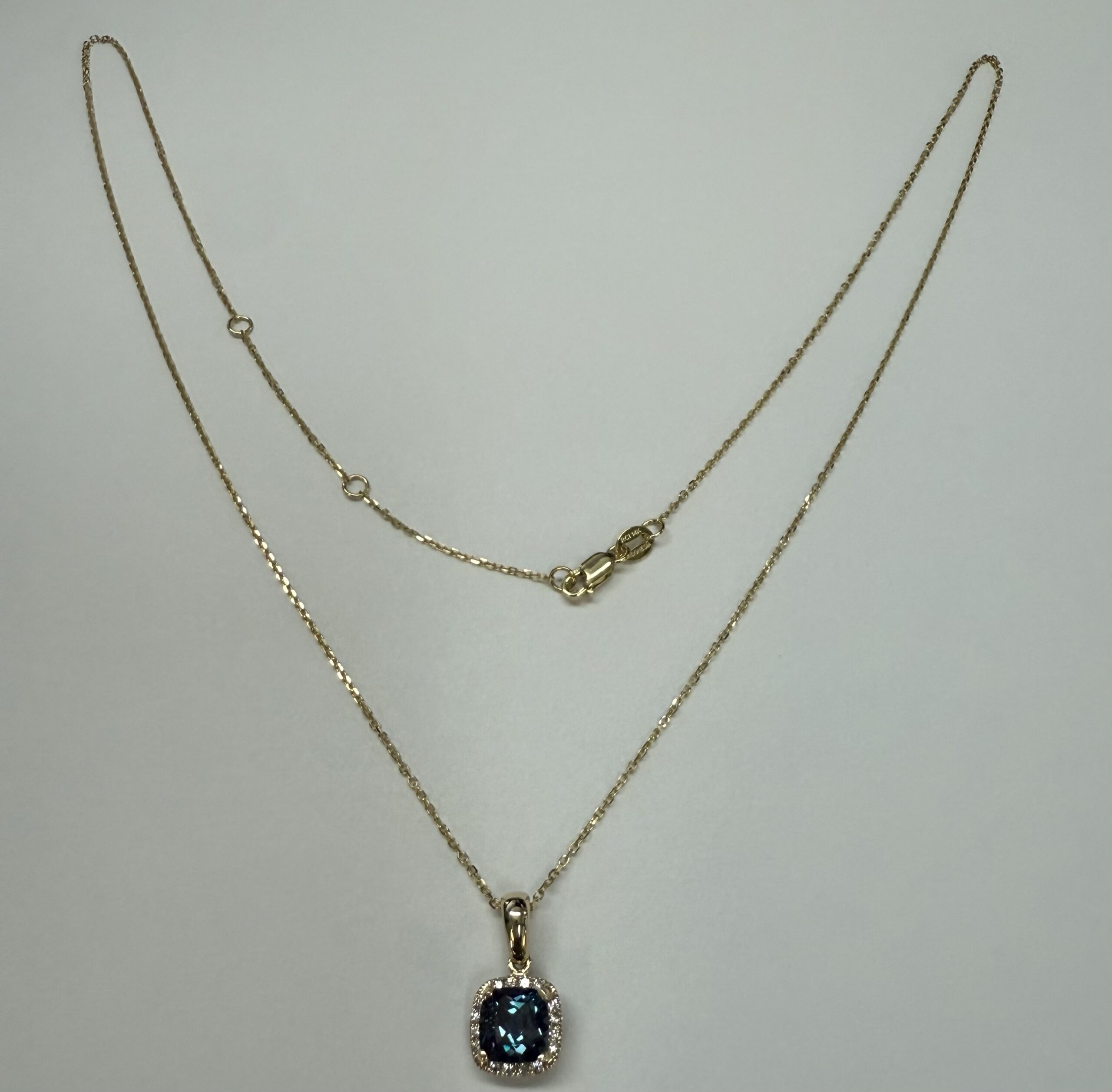 14k Yellow Gold Genuine 1.30 Cttw Laboratory Grown Alexandrite & Genuine Round Brilliant Cut Diamond Halo Pendant - Image 12