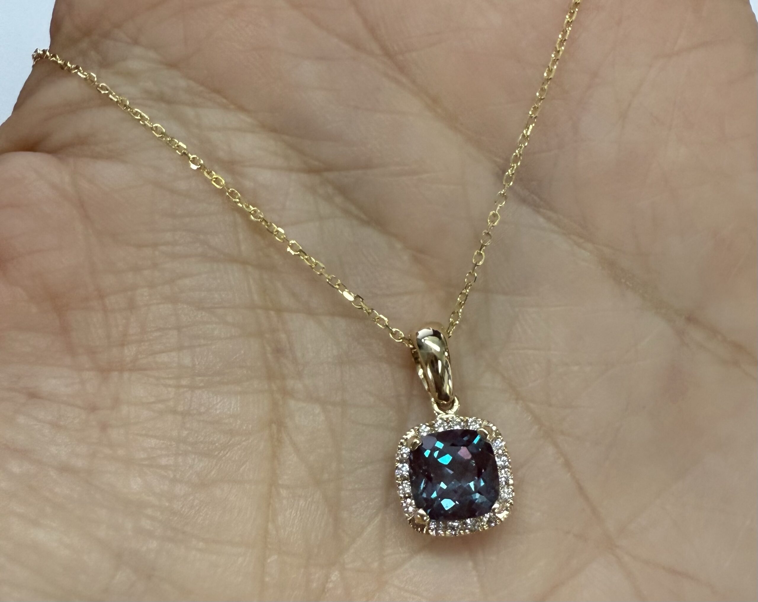 14k Yellow Gold Genuine 1.30 Cttw Laboratory Grown Alexandrite & Genuine Round Brilliant Cut Diamond Halo Pendant - Image 19