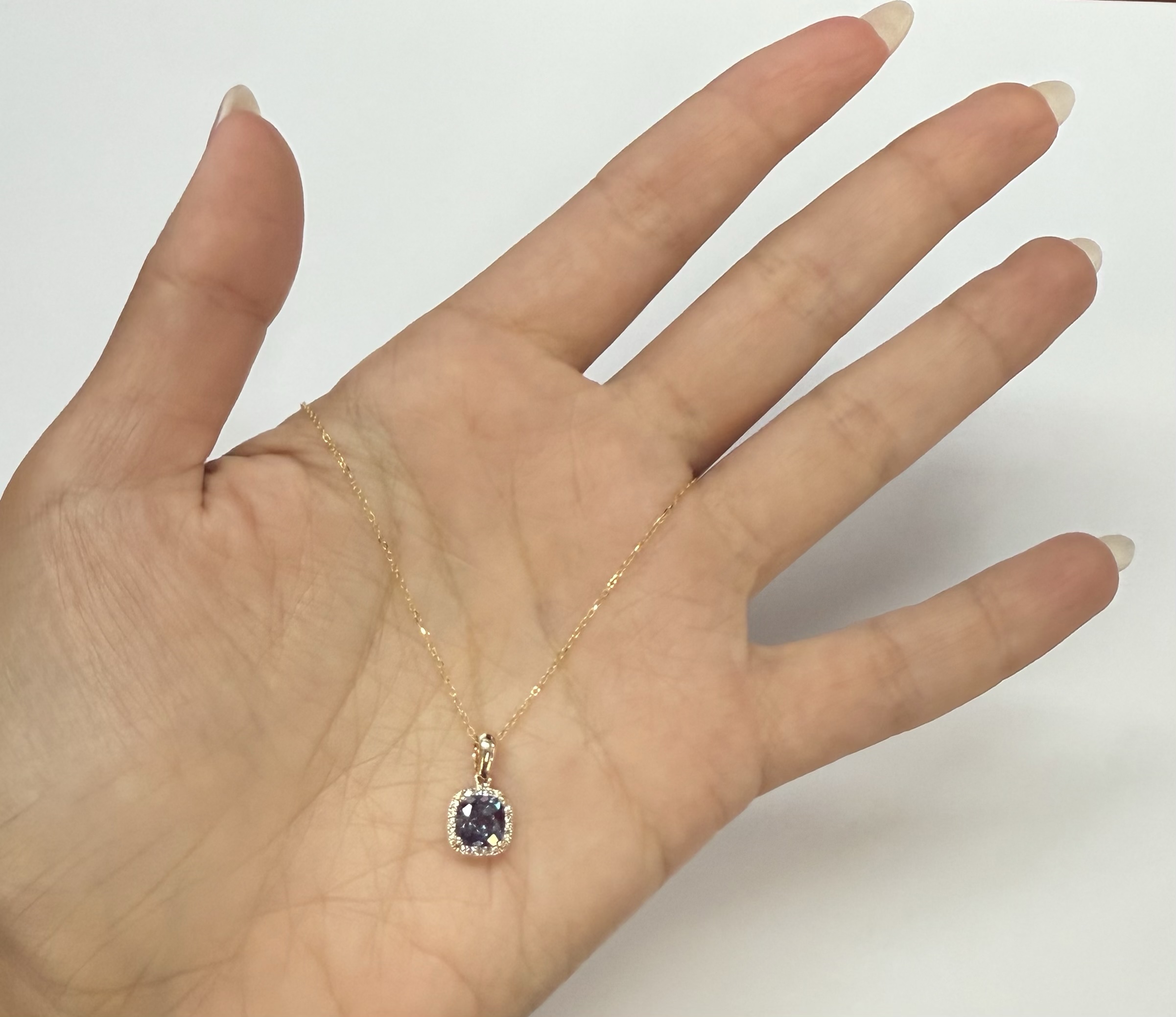 14k Yellow Gold Genuine 1.30 Cttw Laboratory Grown Alexandrite & Genuine Round Brilliant Cut Diamond Halo Pendant - Image 24