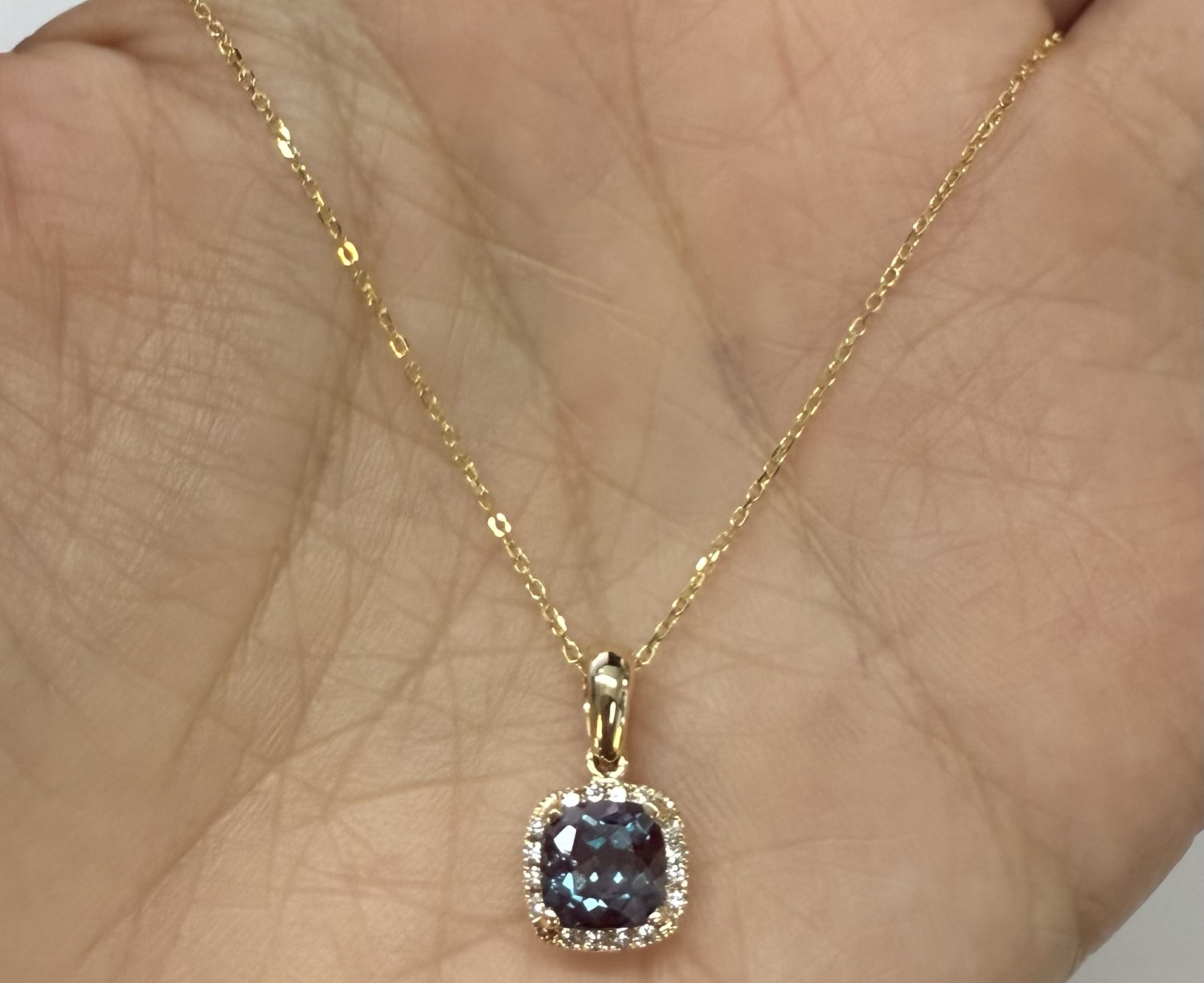 14k Yellow Gold Genuine 1.30 Cttw Laboratory Grown Alexandrite & Genuine Round Brilliant Cut Diamond Halo Pendant - Image 25