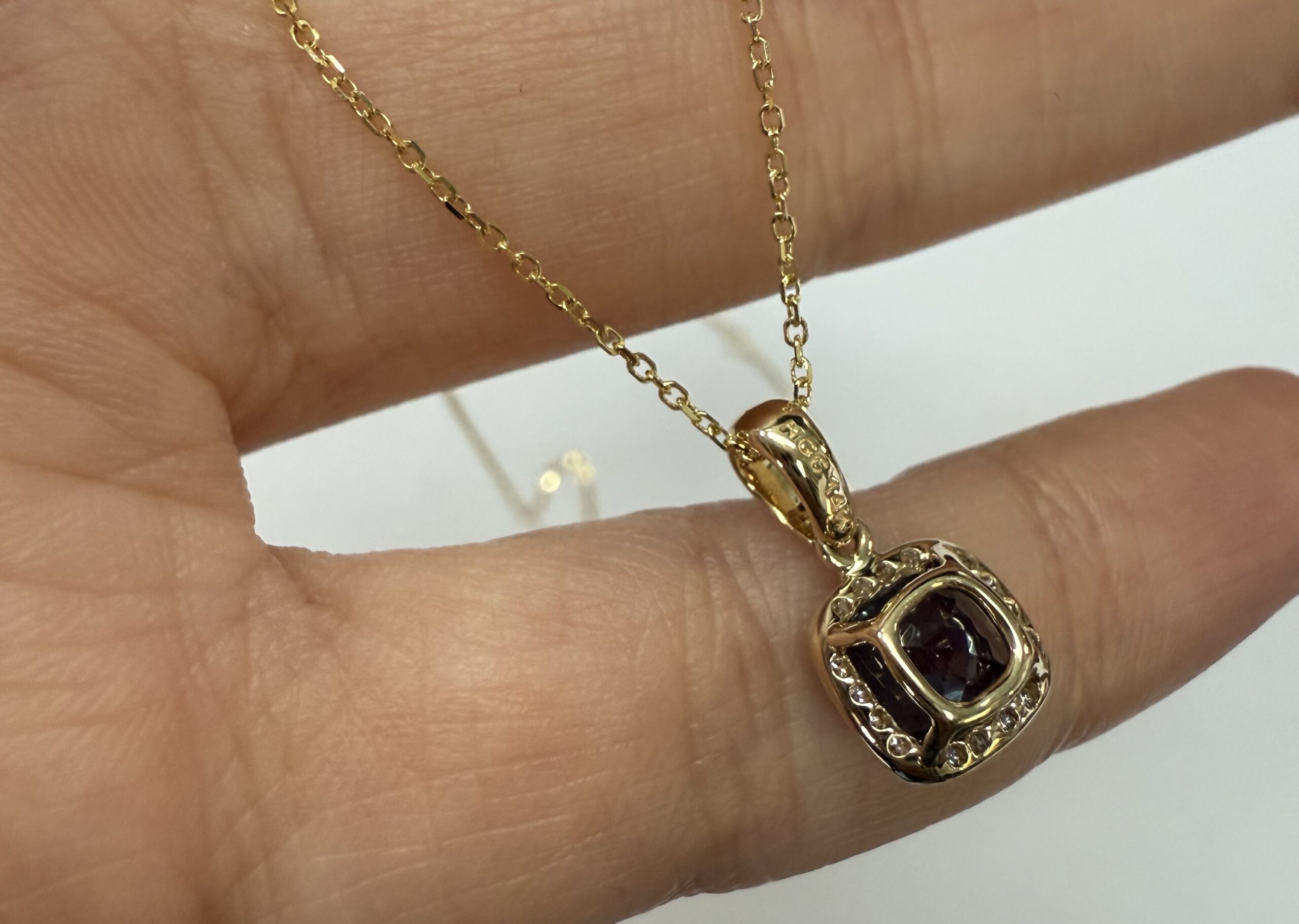 14k Yellow Gold Genuine 1.30 Cttw Laboratory Grown Alexandrite & Genuine Round Brilliant Cut Diamond Halo Pendant - Image 23