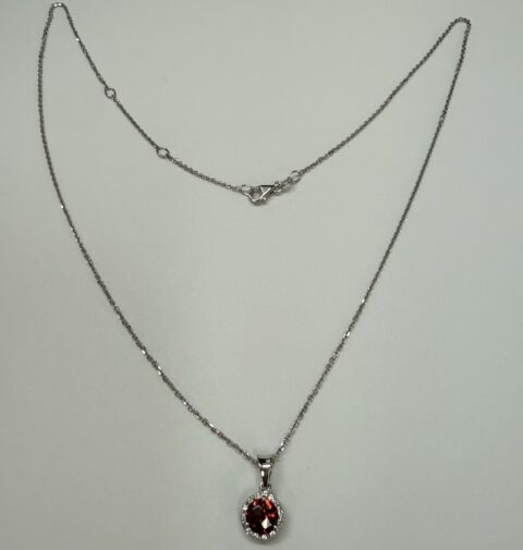 14k White Gold Genuine 1.01 Cttw Garnet & Diamond Halo Pendant