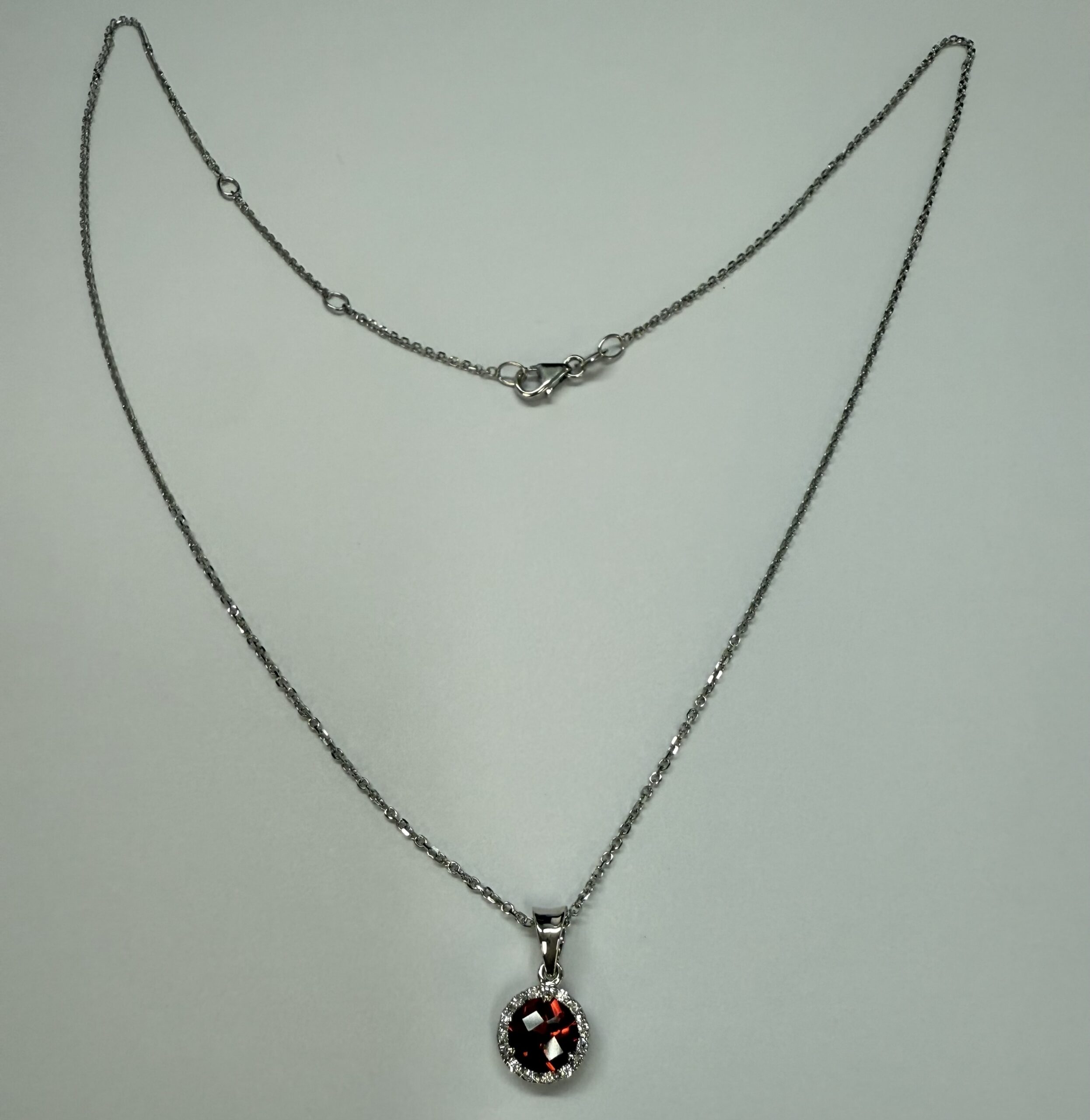 14k White Gold Genuine 1.01 Cttw Garnet & Diamond Halo Pendant - Image 3