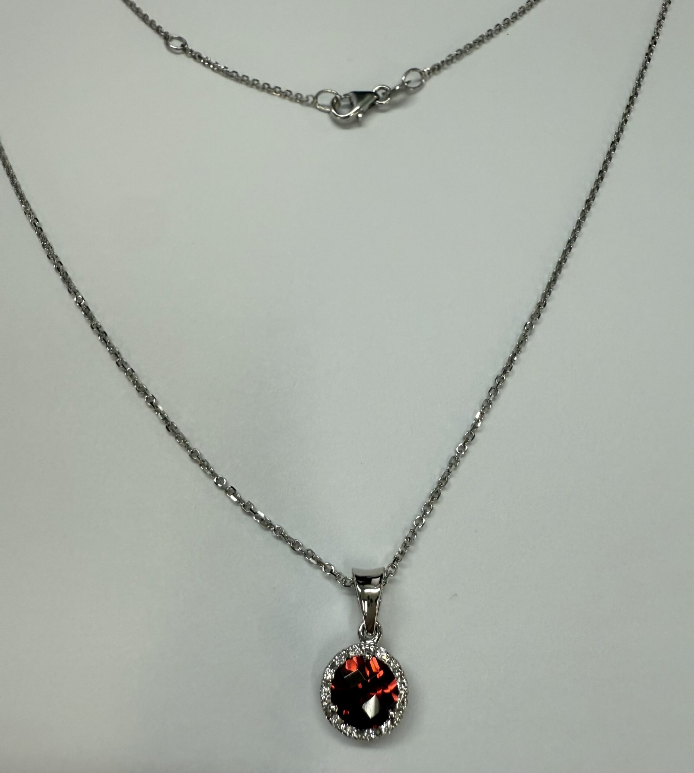 14k White Gold Genuine 1.01 Cttw Garnet & Diamond Halo Pendant - Image 2