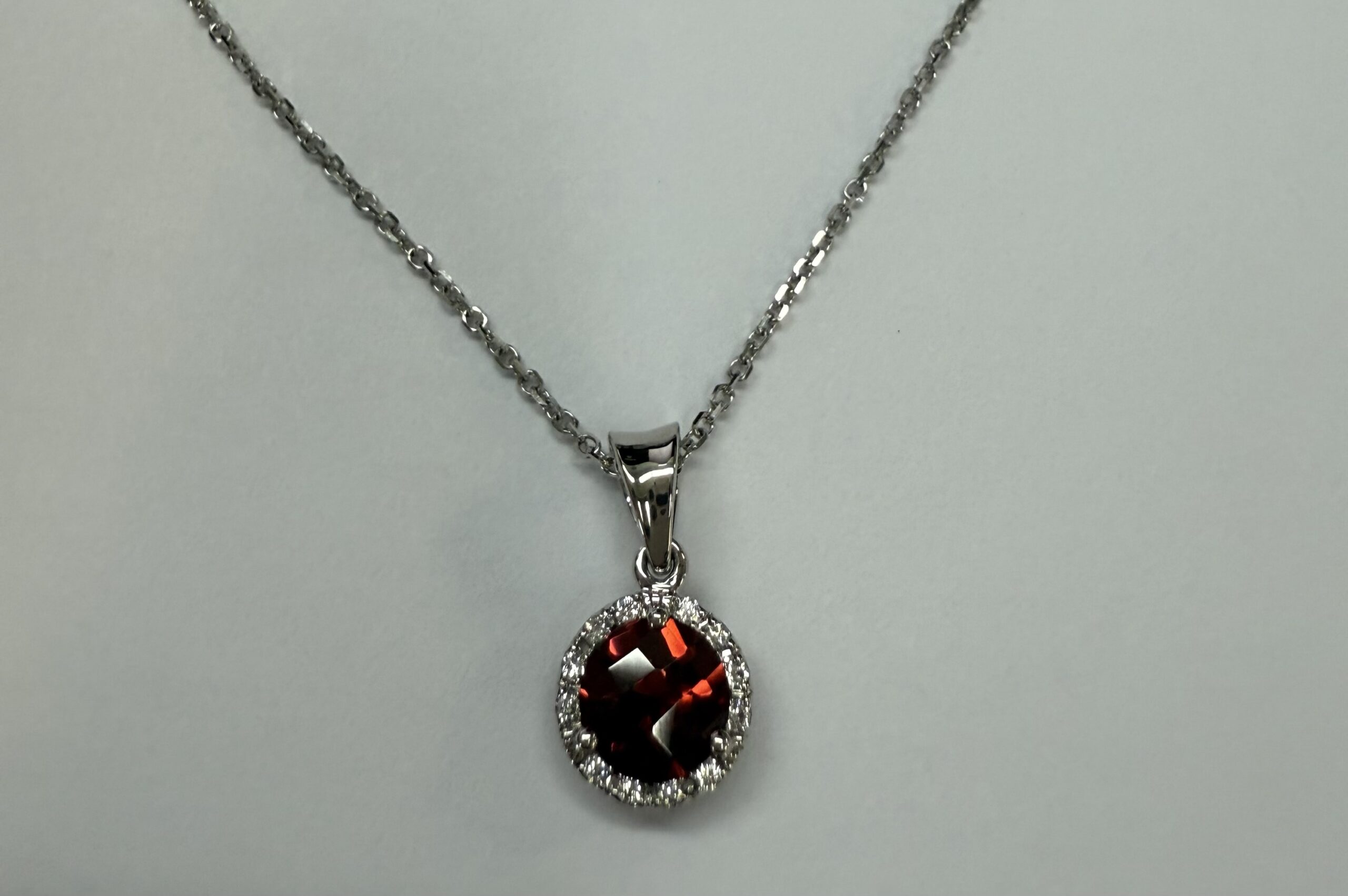 14k White Gold Genuine 1.01 Cttw Garnet & Diamond Halo Pendant - Image 5