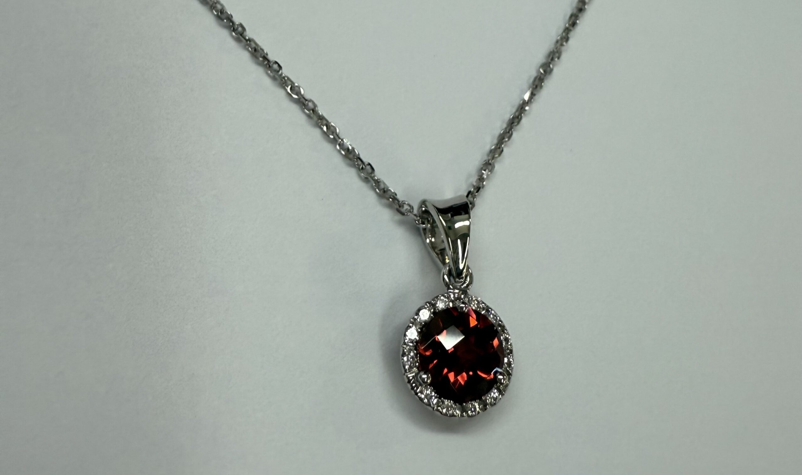 14k White Gold Genuine 1.01 Cttw Garnet & Diamond Halo Pendant - Image 6