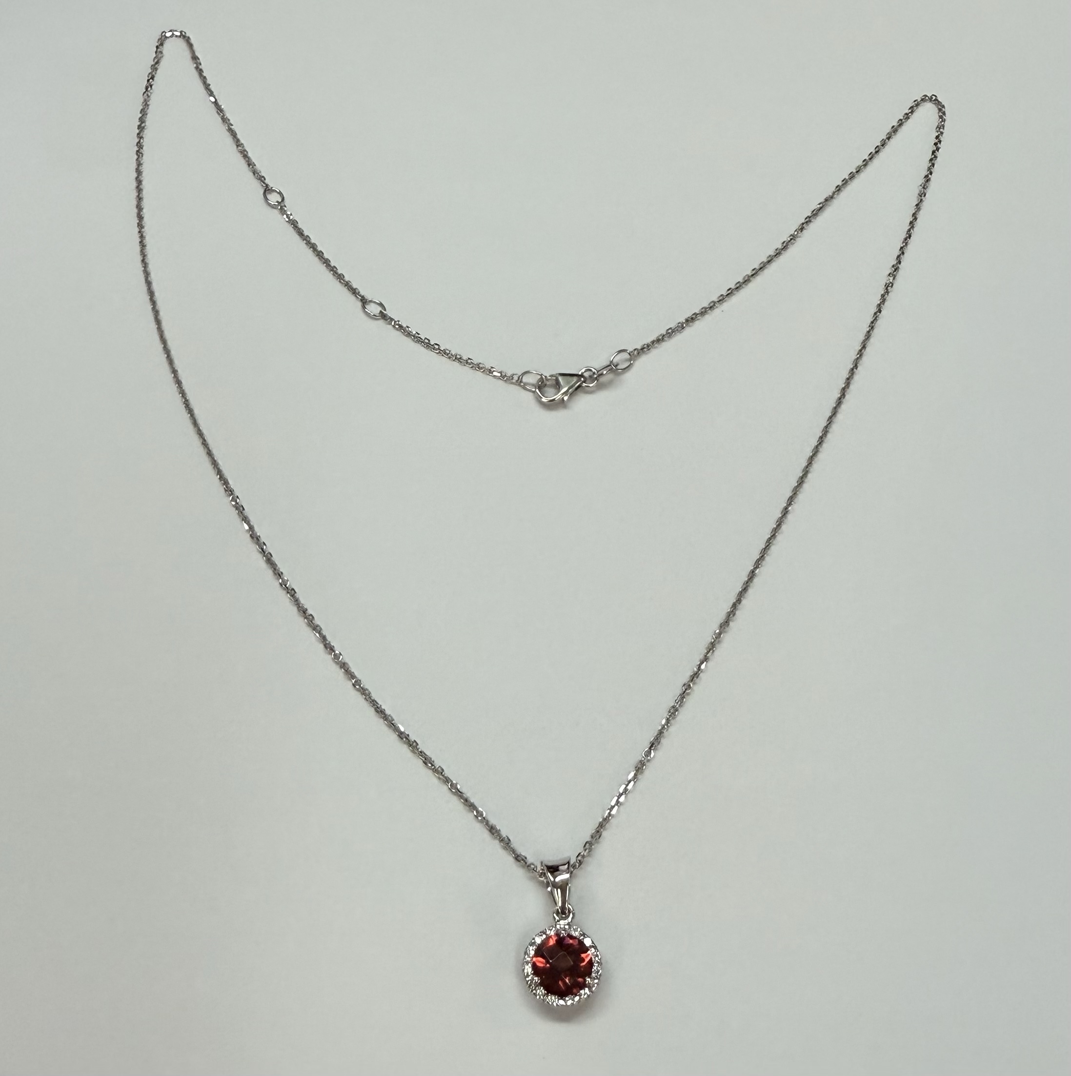 14k White Gold Genuine 1.01 Cttw Garnet & Diamond Halo Pendant - Image 11