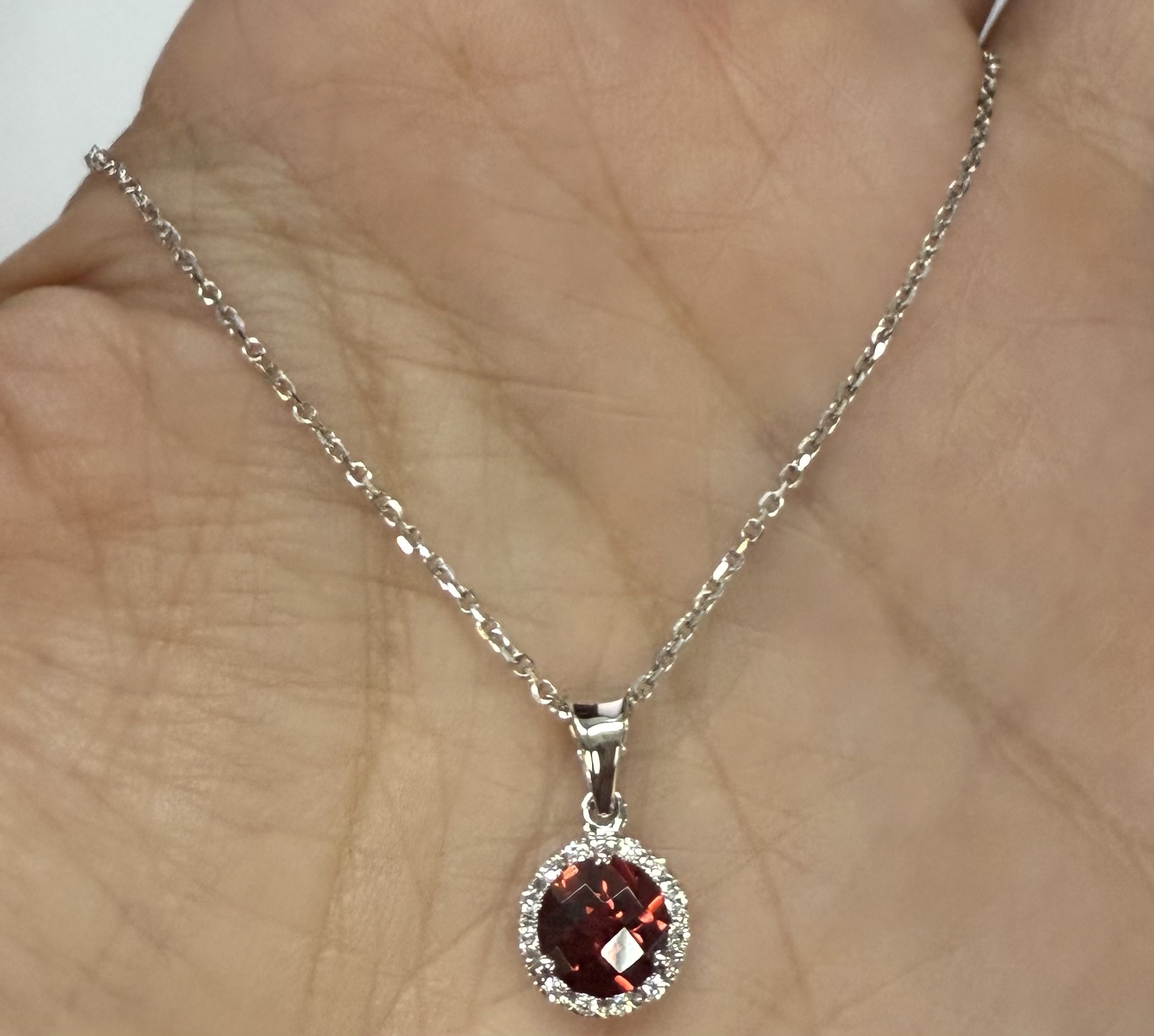 14k White Gold Genuine 1.01 Cttw Garnet & Diamond Halo Pendant - Image 16