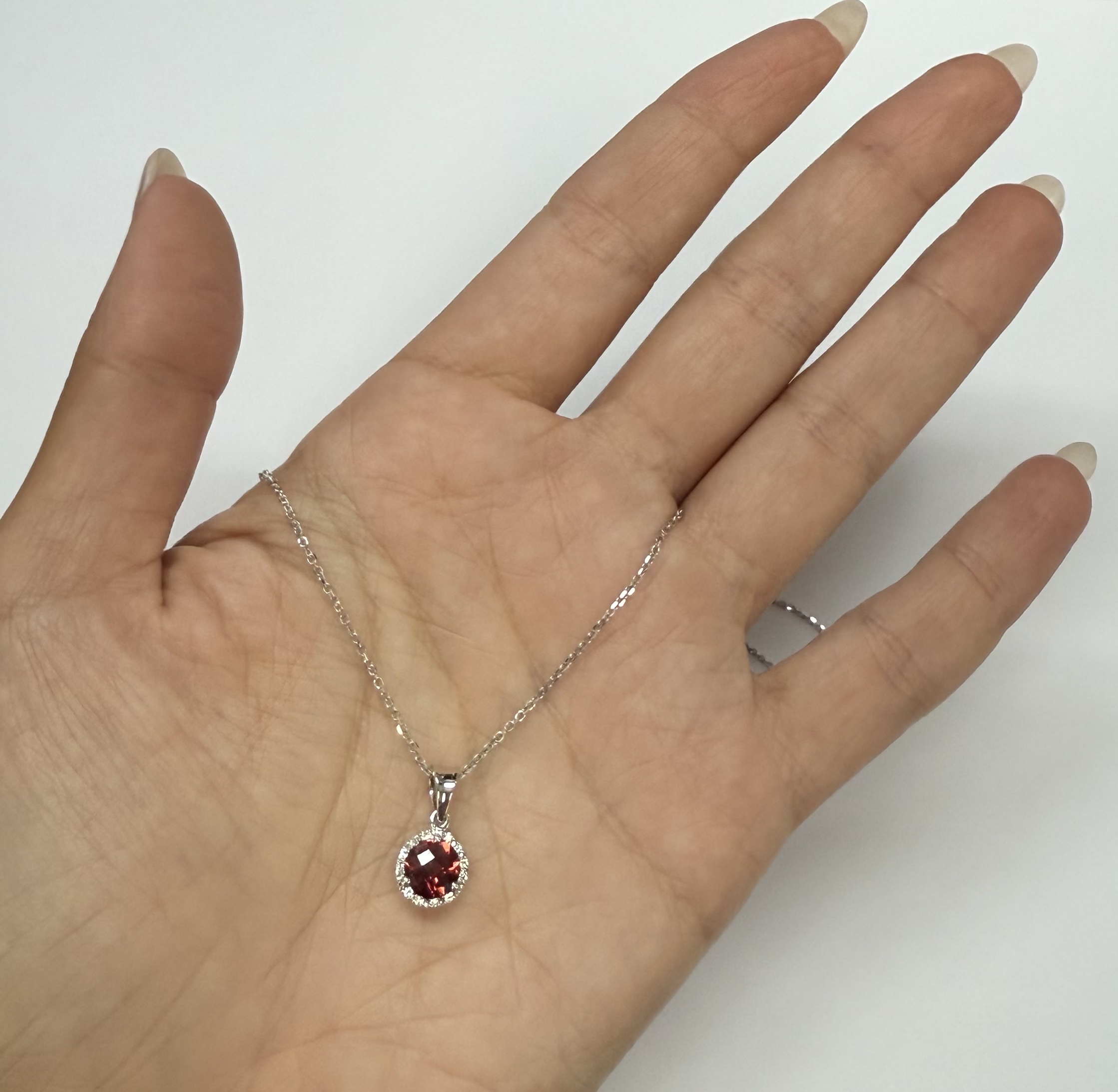 14k White Gold Genuine 1.01 Cttw Garnet & Diamond Halo Pendant - Image 17