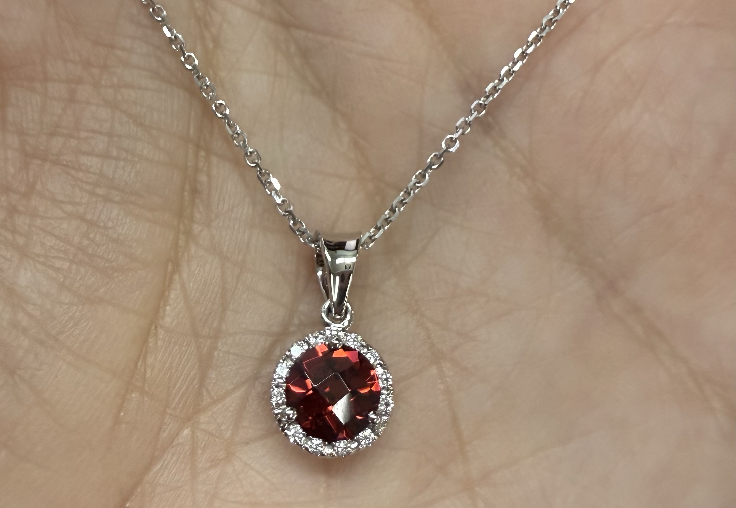 14k White Gold Genuine 1.01 Cttw Garnet & Diamond Halo Pendant - Image 19