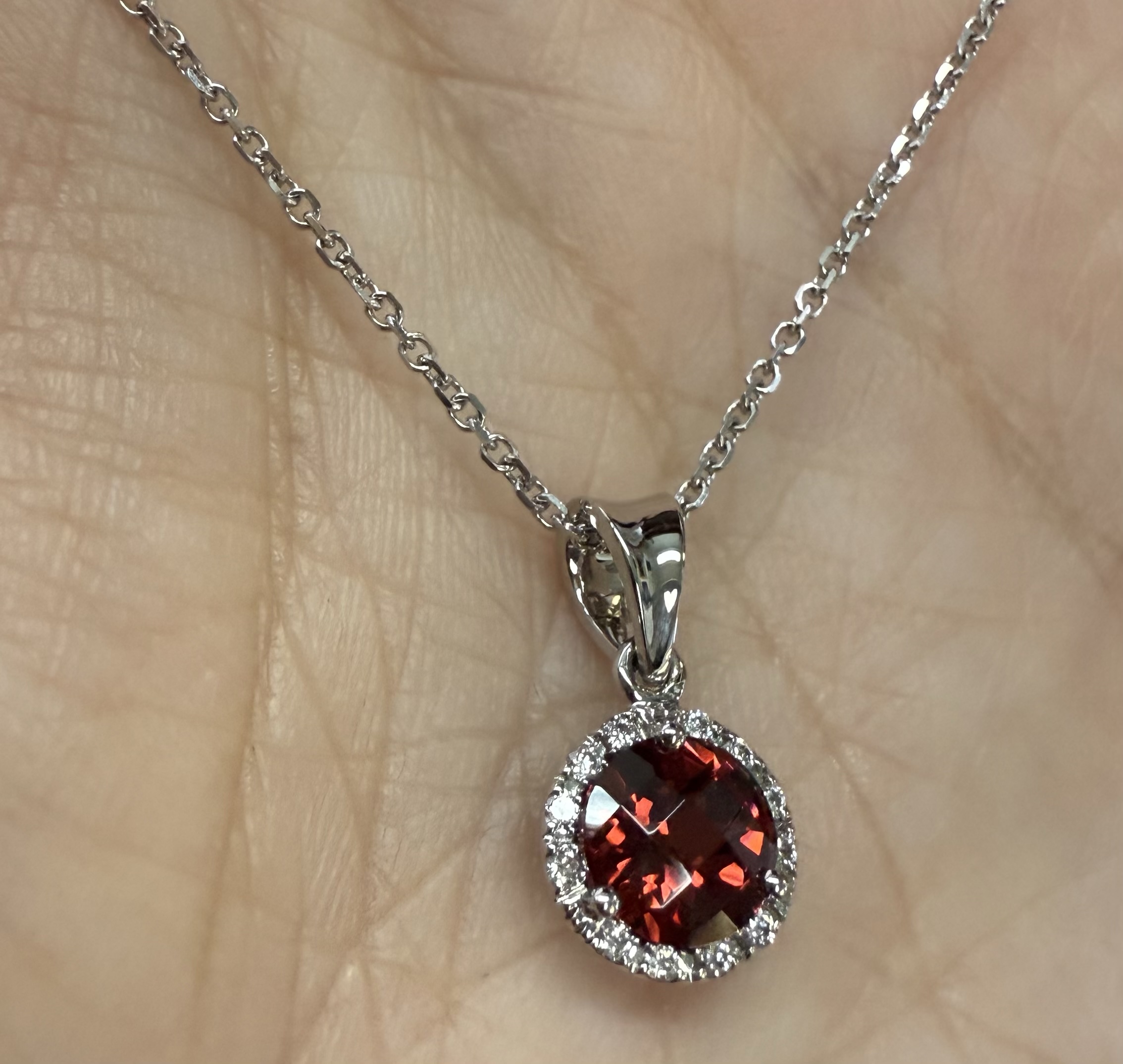 14k White Gold Genuine 1.01 Cttw Garnet & Diamond Halo Pendant - Image 22