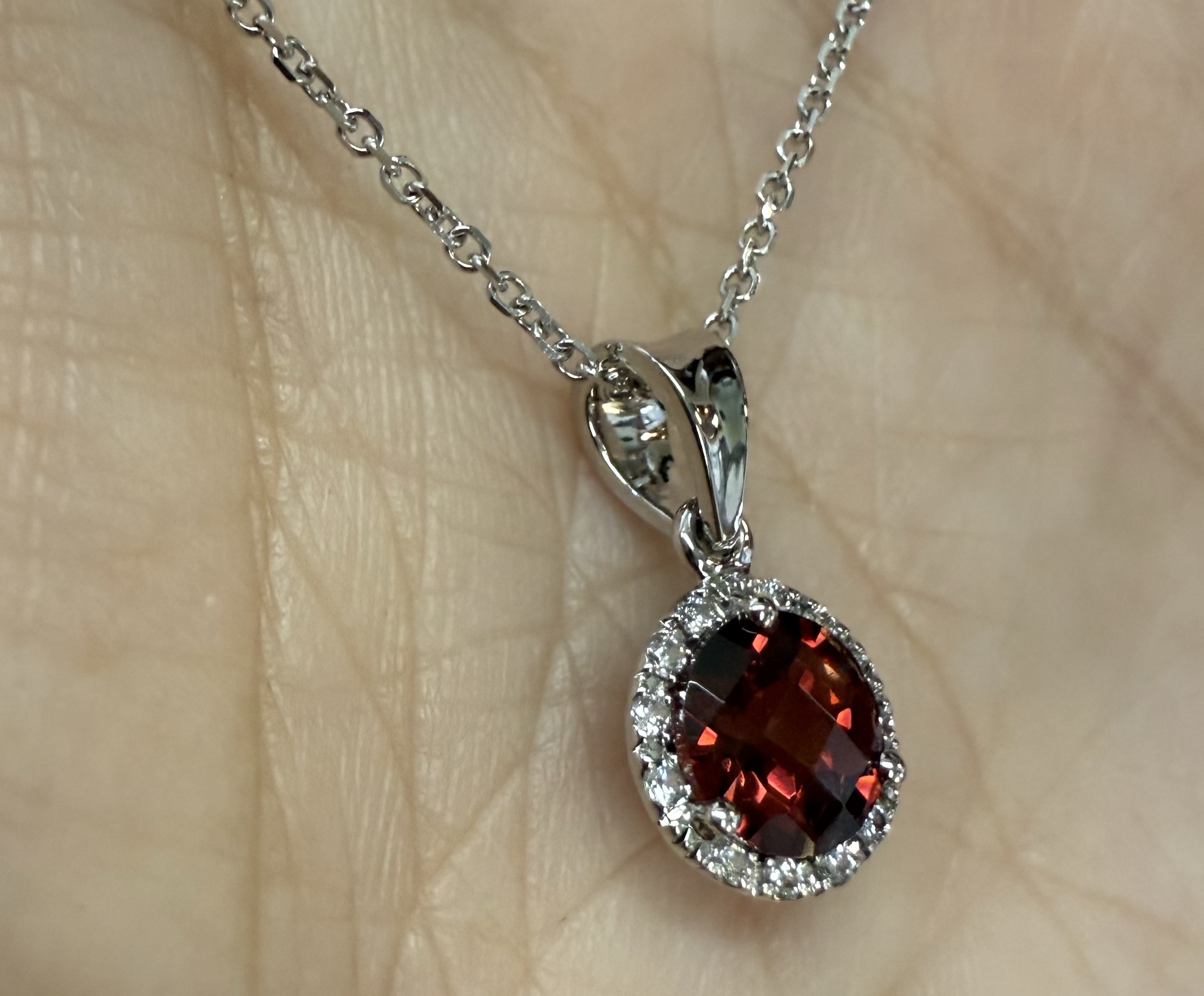 14k White Gold Genuine 1.01 Cttw Garnet & Diamond Halo Pendant - Image 21