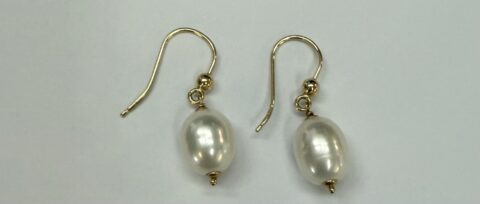 18k Yellow Gold 10.5 MM Freshwater Pearl Dangle Earrings