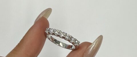 14k White Gold 7 Stone Genuine .70 Cttw Round Brilliant Cut Diamond U Prong Band
