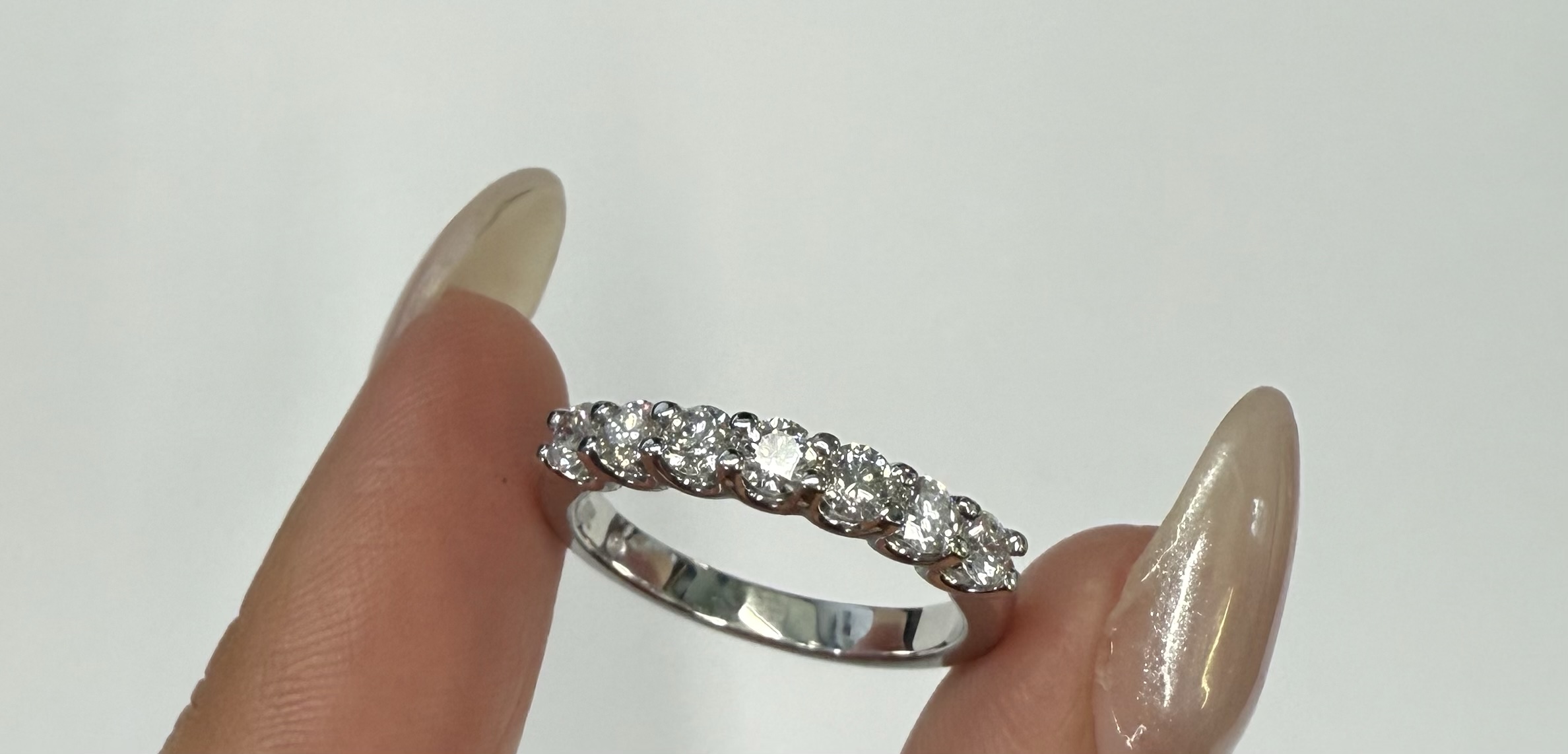 14k White Gold 7 Stone Genuine .70 Cttw Round Brilliant Cut Diamond U Prong Band - Image 7