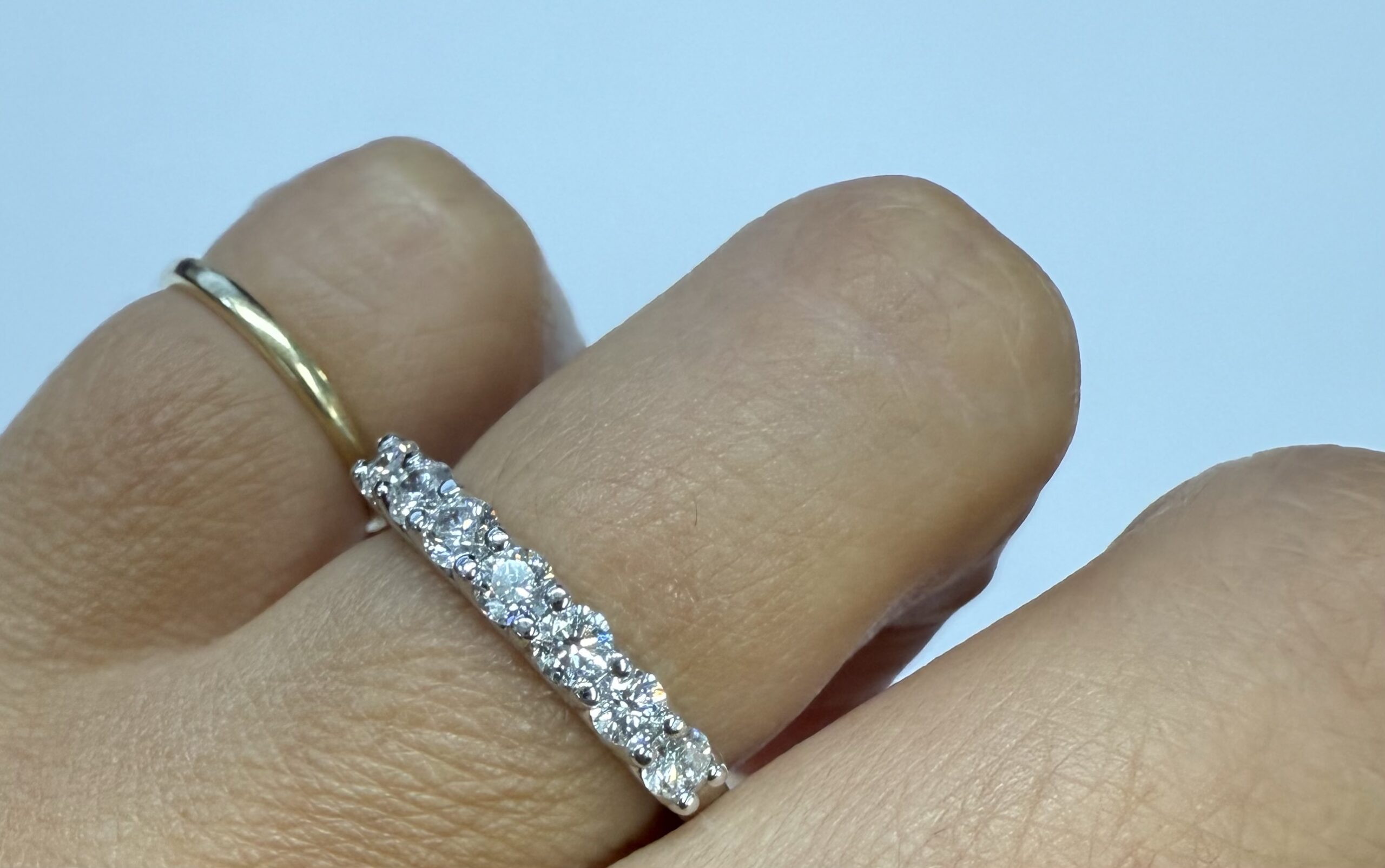 14k White Gold 7 Stone Genuine .70 Cttw Round Brilliant Cut Diamond U Prong Band - Image 16