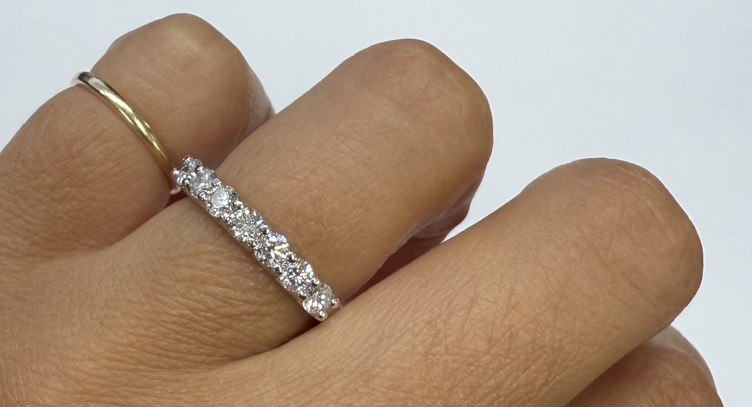 14k White Gold 7 Stone Genuine .70 Cttw Round Brilliant Cut Diamond U Prong Band - Image 17