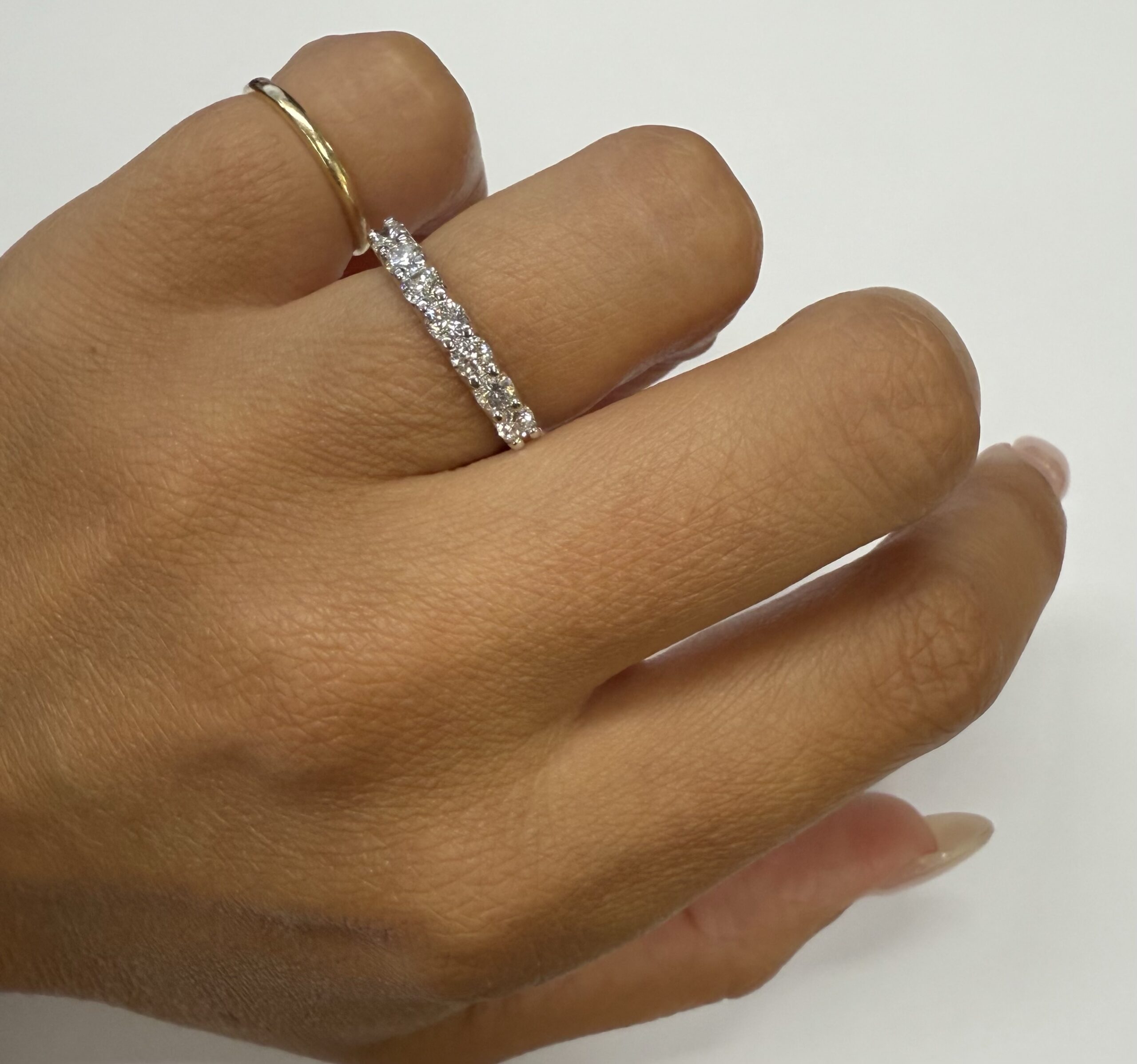 14k White Gold 7 Stone Genuine .70 Cttw Round Brilliant Cut Diamond U Prong Band - Image 24