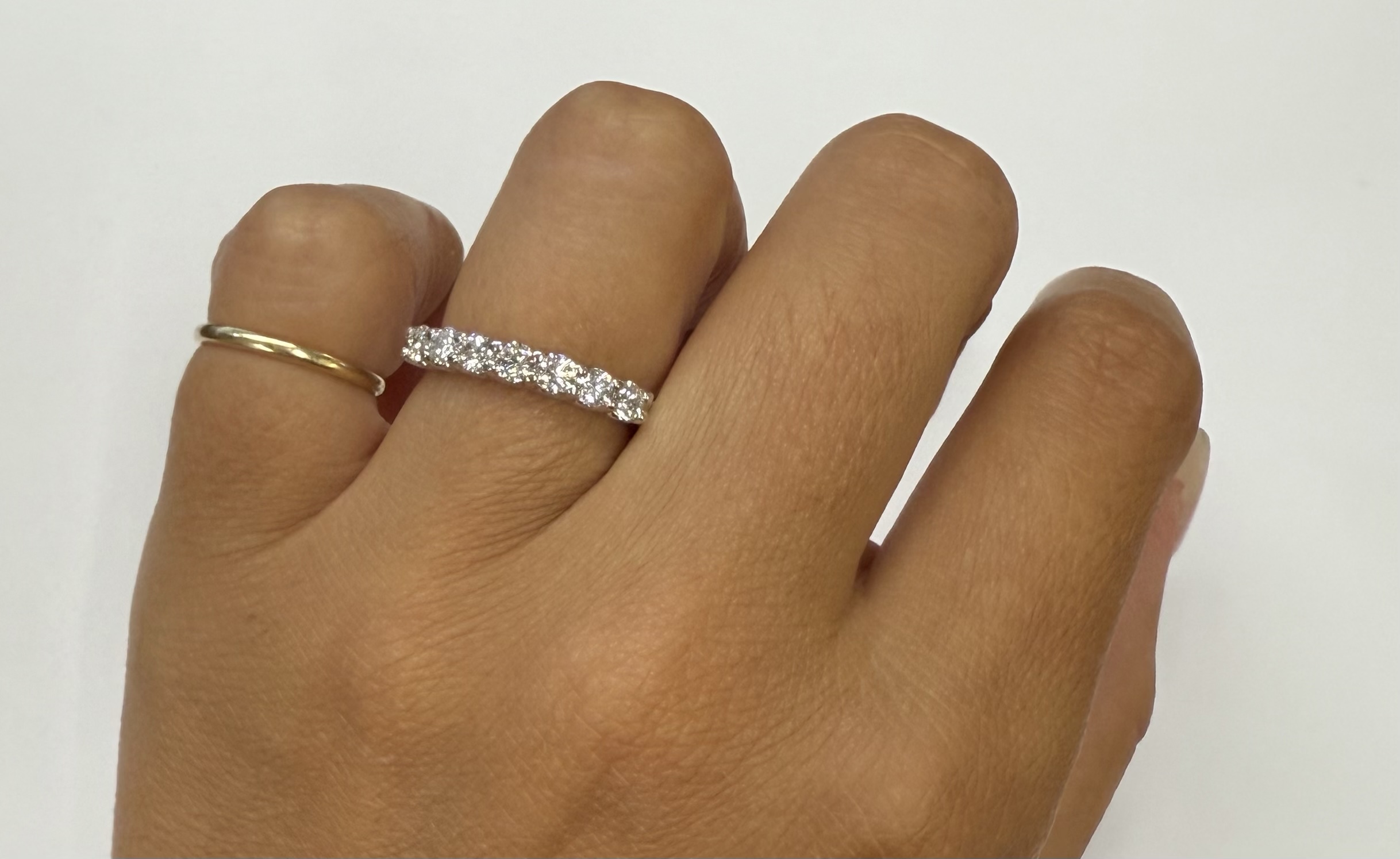 14k White Gold 7 Stone Genuine .70 Cttw Round Brilliant Cut Diamond U Prong Band - Image 25