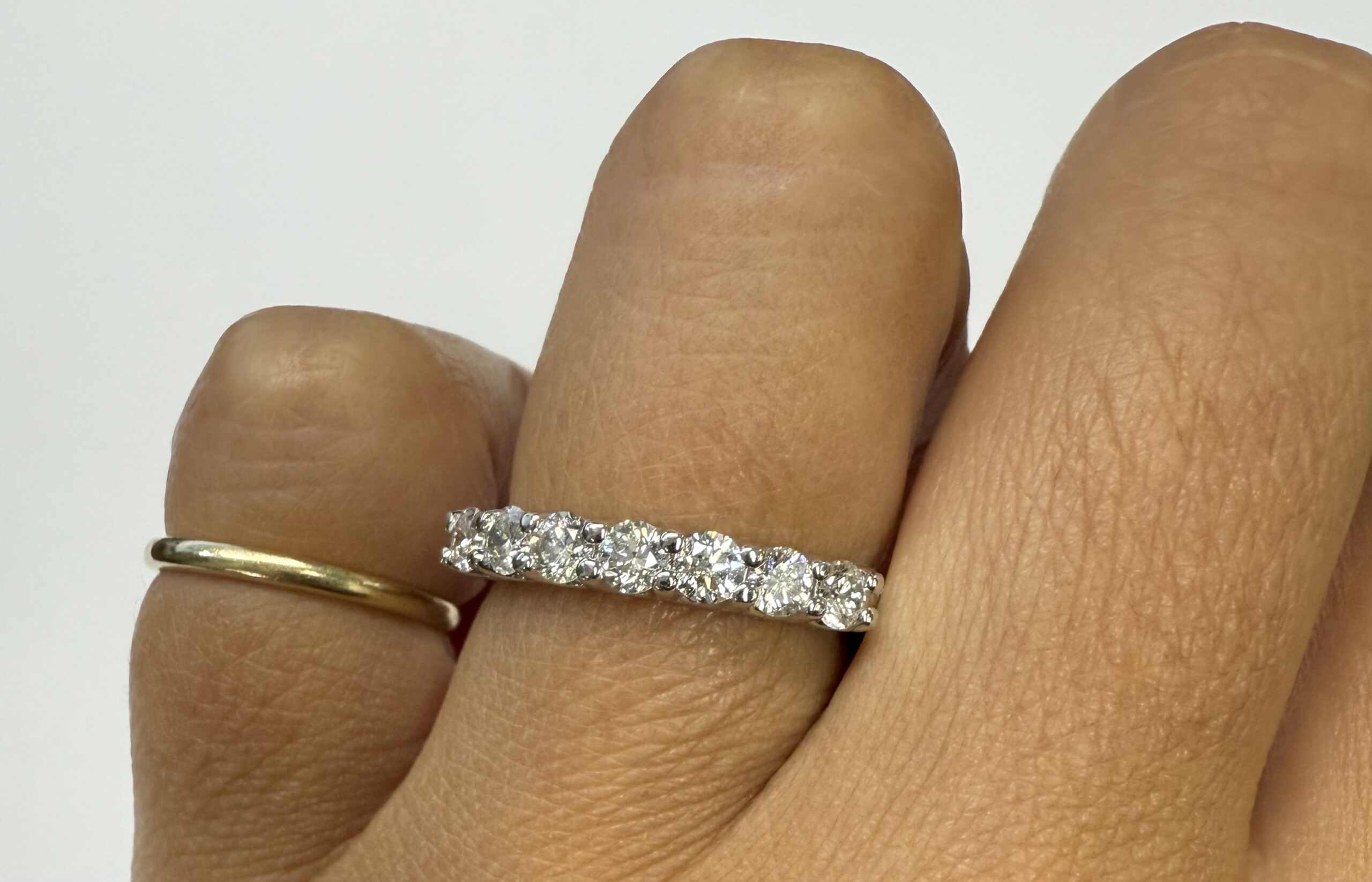 14k White Gold 7 Stone Genuine .70 Cttw Round Brilliant Cut Diamond U Prong Band - Image 26