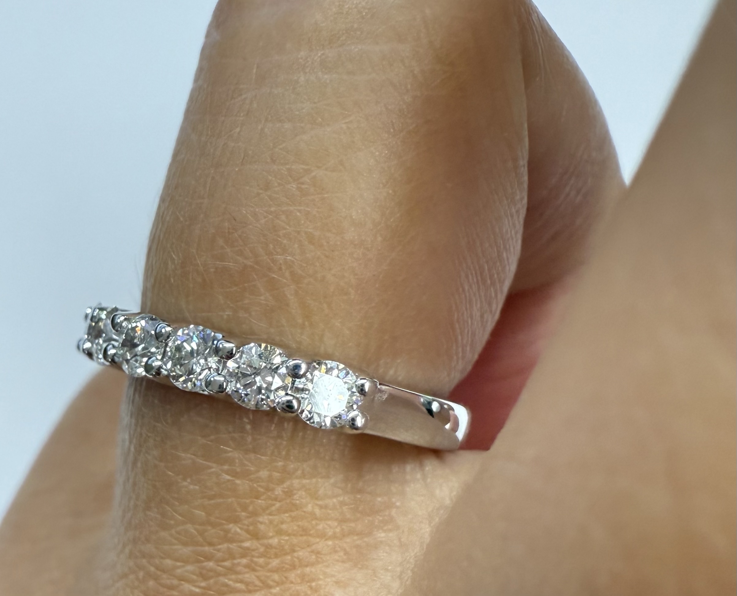 14k White Gold 7 Stone Genuine .70 Cttw Round Brilliant Cut Diamond U Prong Band - Image 30