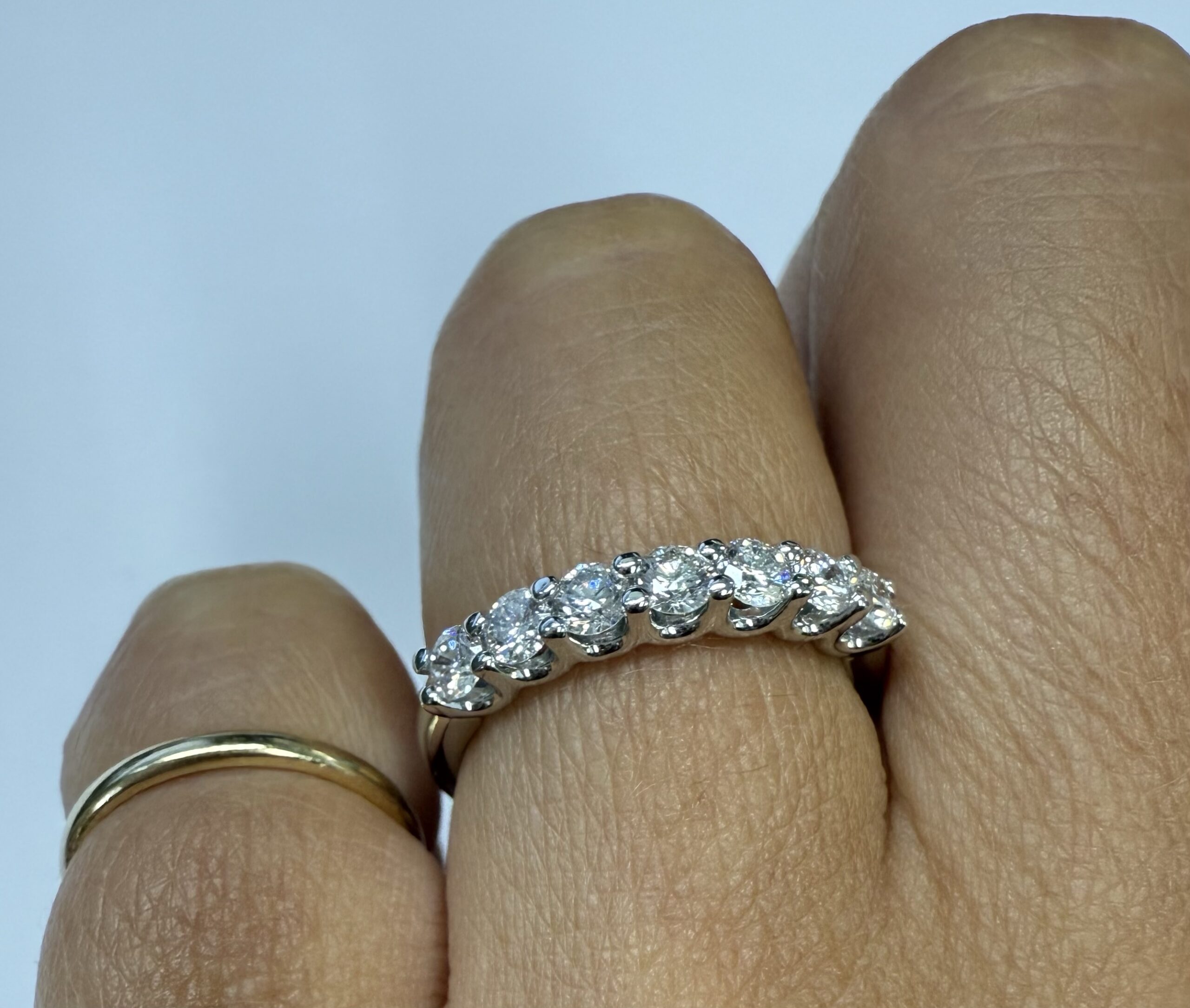 14k White Gold 7 Stone Genuine .70 Cttw Round Brilliant Cut Diamond U Prong Band - Image 43