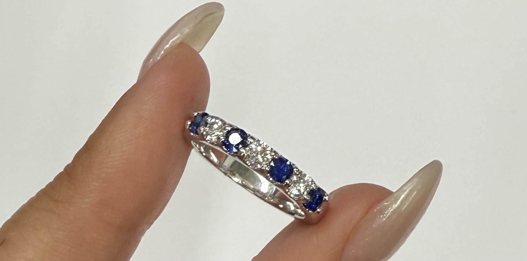 14k White Gold Genuine .52 Cttw Sapphire & .30 Cttw Diamond 7 Stone Band - Image 2