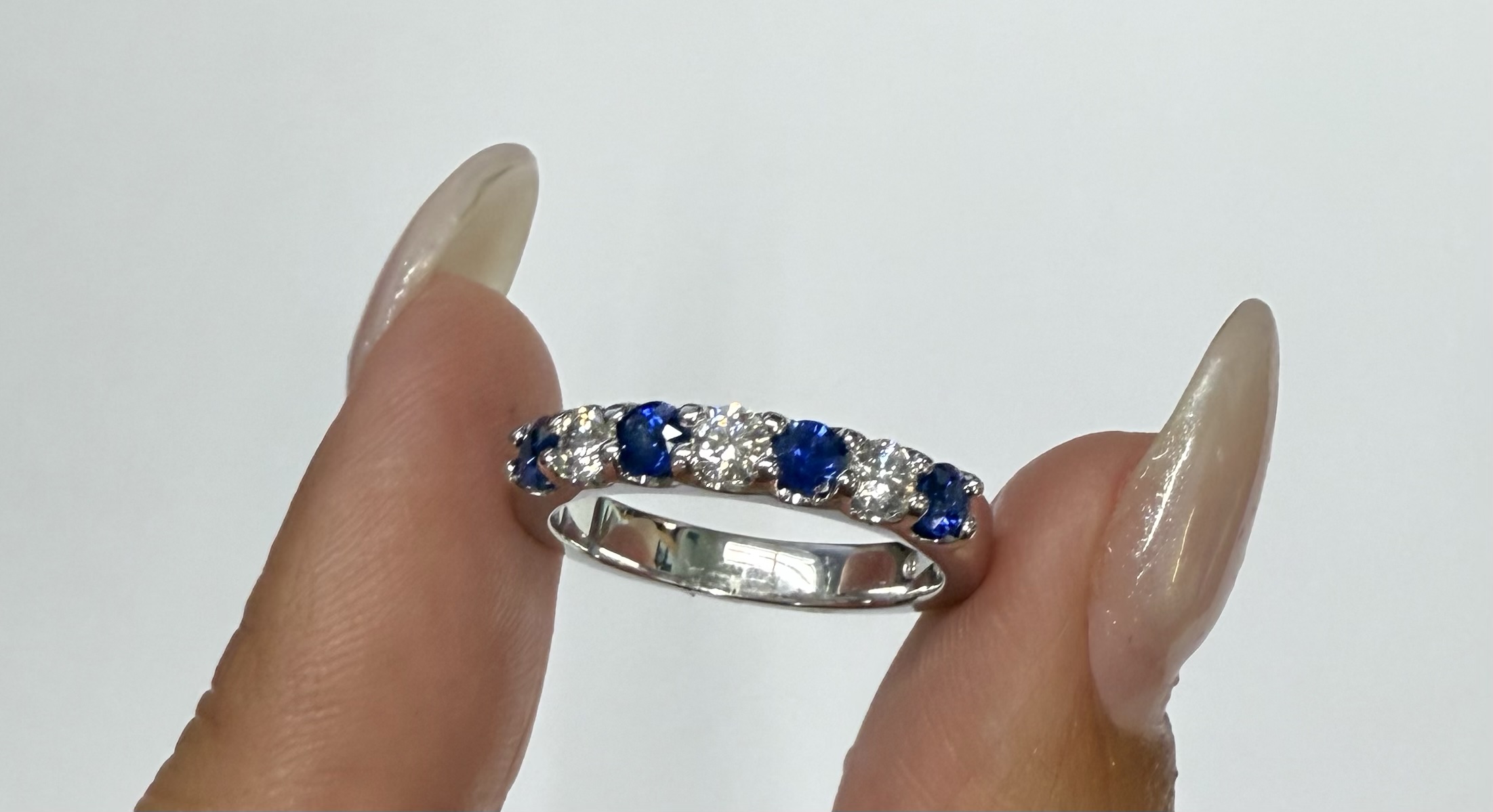 14k White Gold Genuine .52 Cttw Sapphire & .30 Cttw Diamond 7 Stone Band