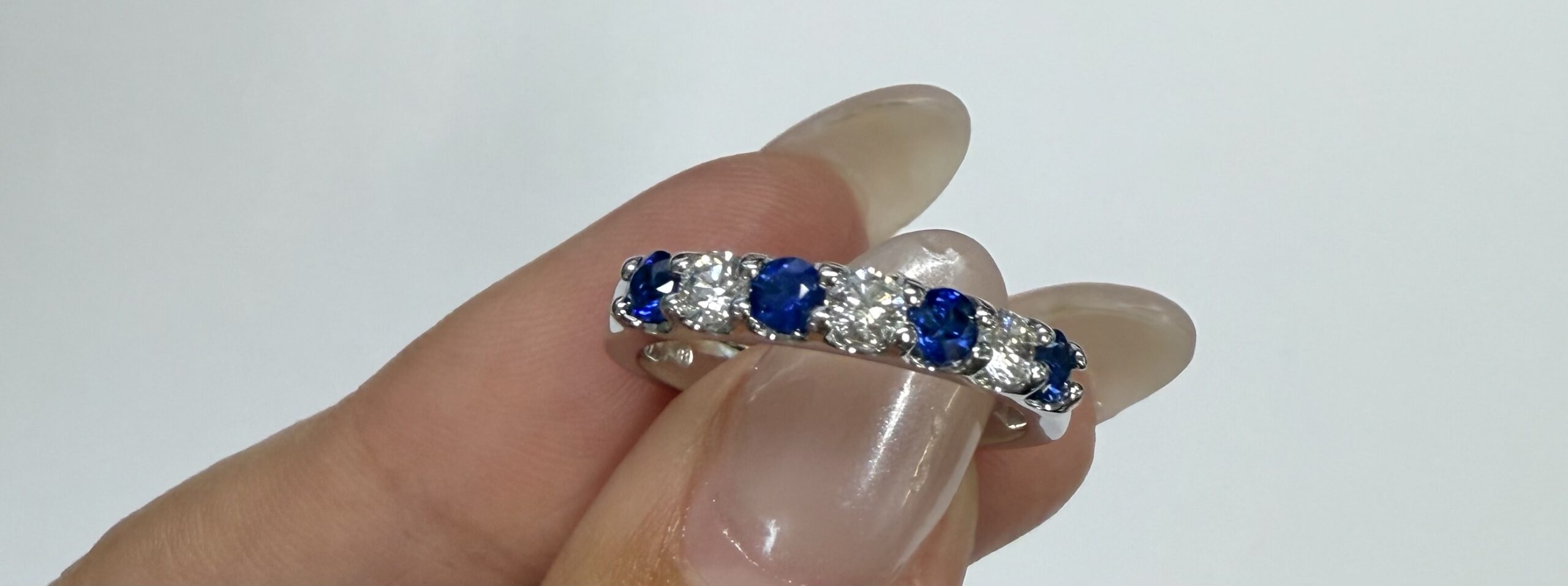14k White Gold Genuine .52 Cttw Sapphire & .30 Cttw Diamond 7 Stone Band - Image 5