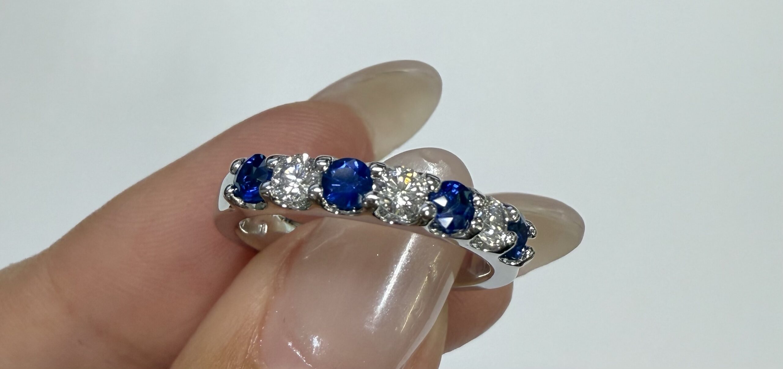 14k White Gold Genuine .52 Cttw Sapphire & .30 Cttw Diamond 7 Stone Band - Image 6