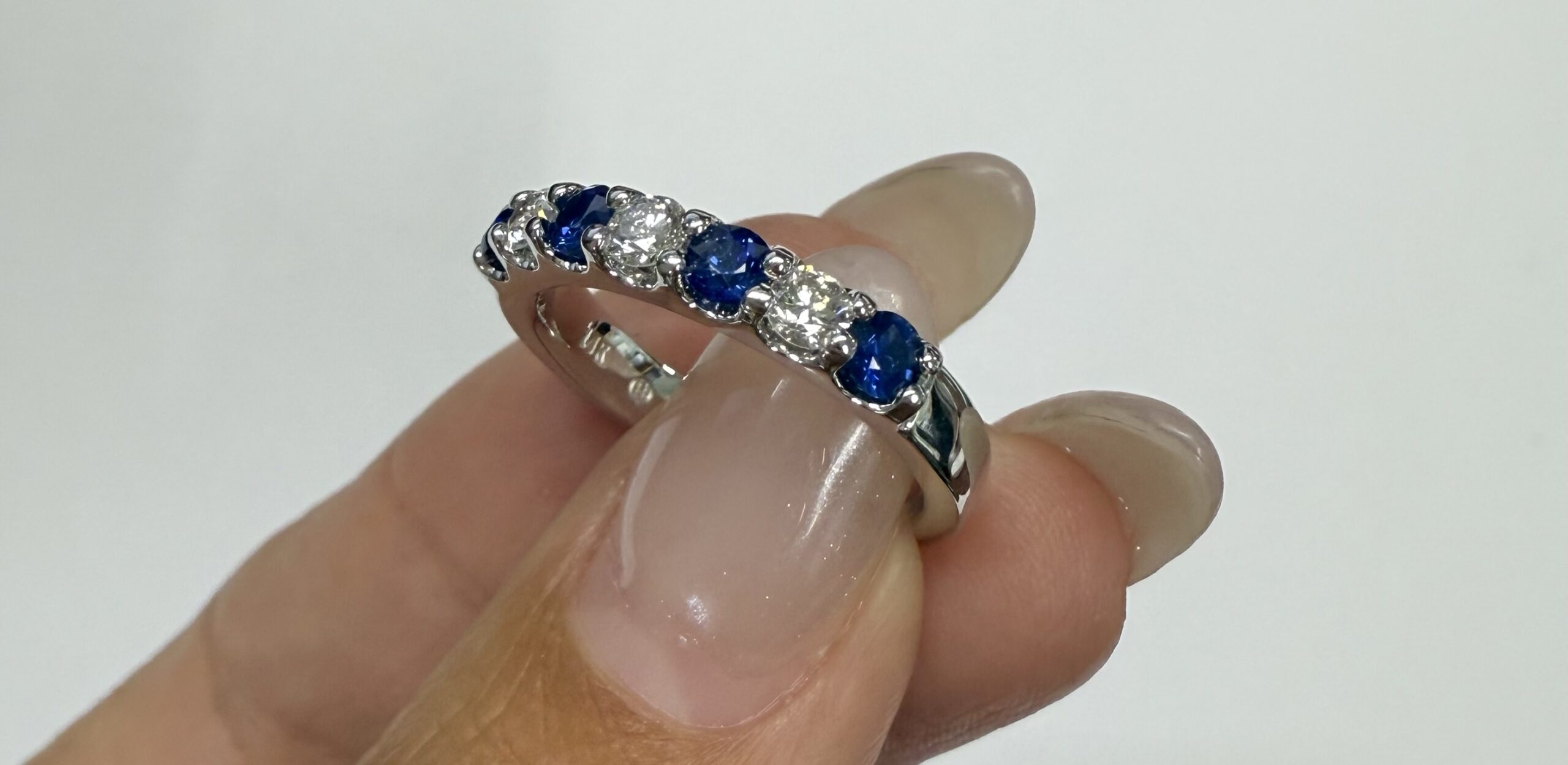 14k White Gold Genuine .52 Cttw Sapphire & .30 Cttw Diamond 7 Stone Band - Image 8