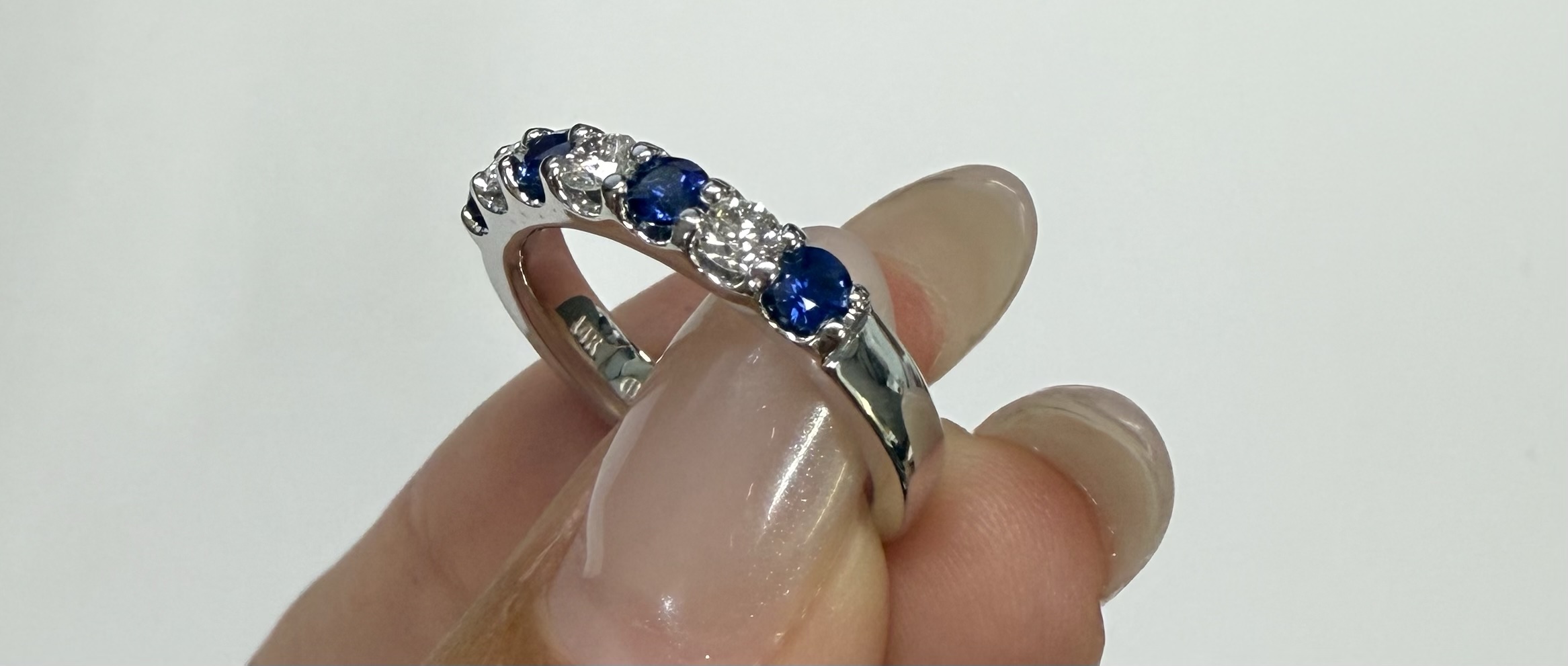 14k White Gold Genuine .52 Cttw Sapphire & .30 Cttw Diamond 7 Stone Band - Image 9