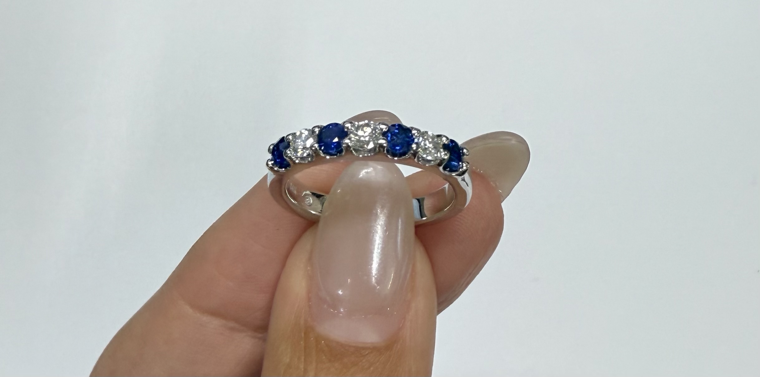 14k White Gold Genuine .52 Cttw Sapphire & .30 Cttw Diamond 7 Stone Band - Image 13