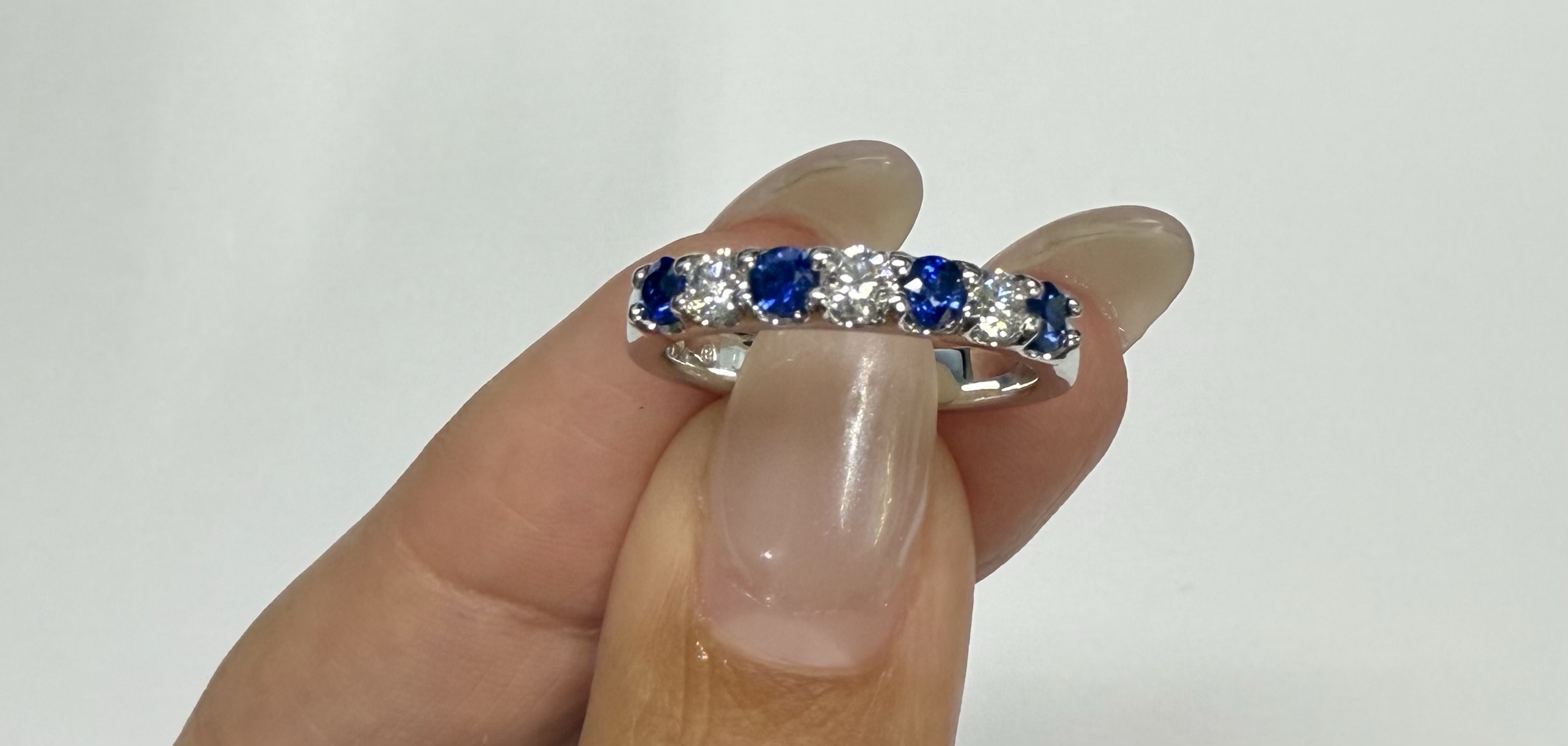 14k White Gold Genuine .52 Cttw Sapphire & .30 Cttw Diamond 7 Stone Band - Image 14