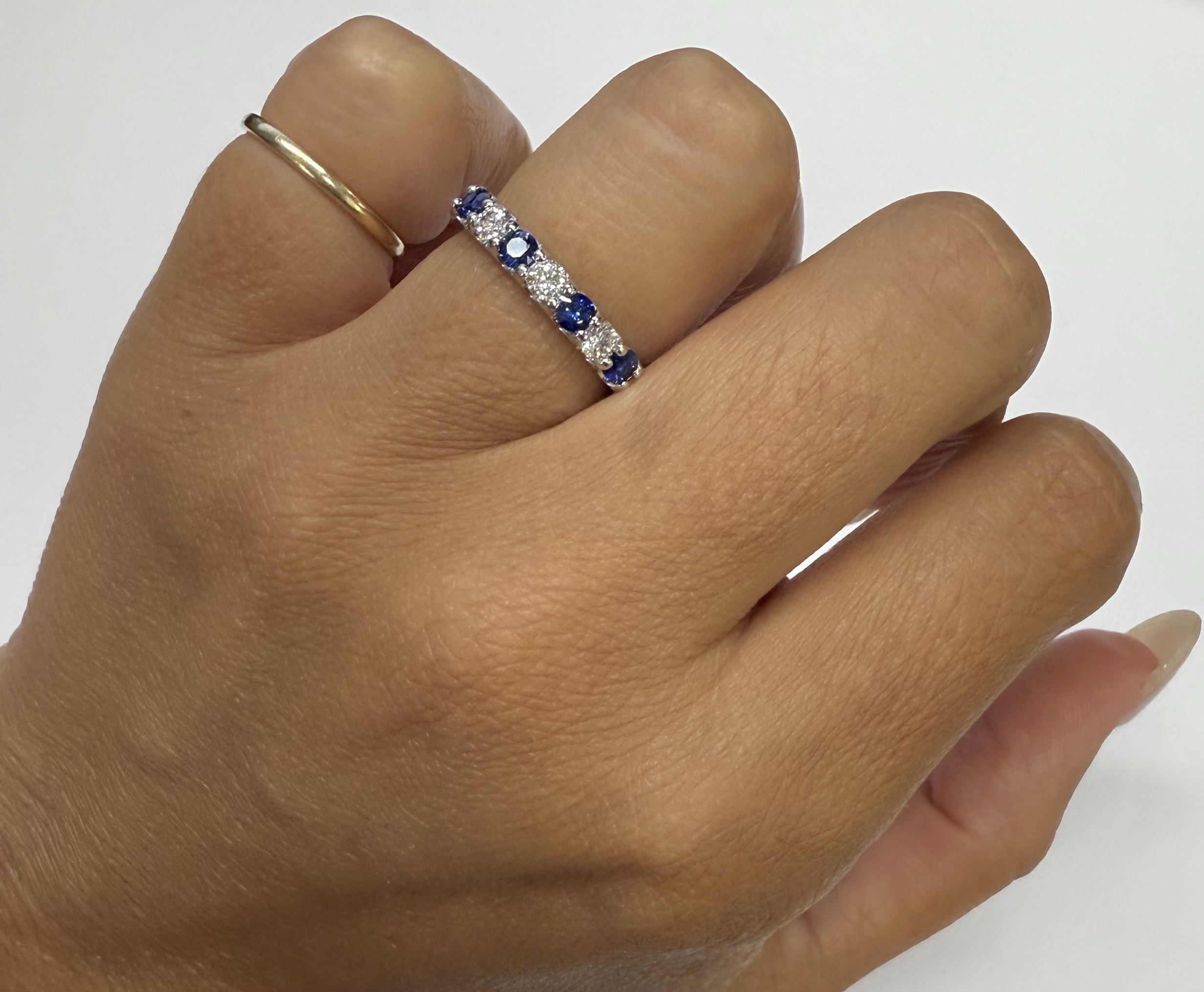 14k White Gold Genuine .52 Cttw Sapphire & .30 Cttw Diamond 7 Stone Band - Image 17