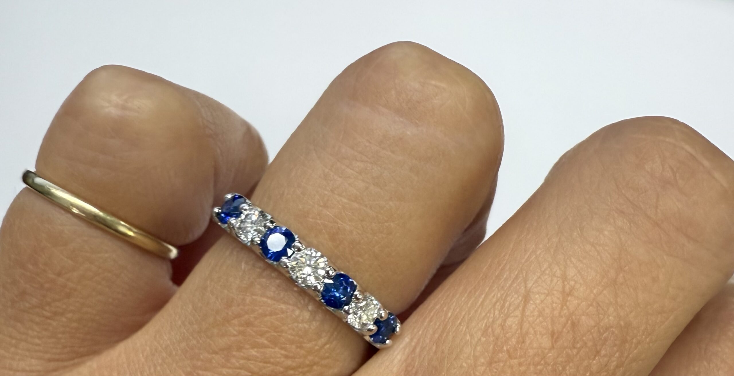 14k White Gold Genuine .52 Cttw Sapphire & .30 Cttw Diamond 7 Stone Band - Image 18