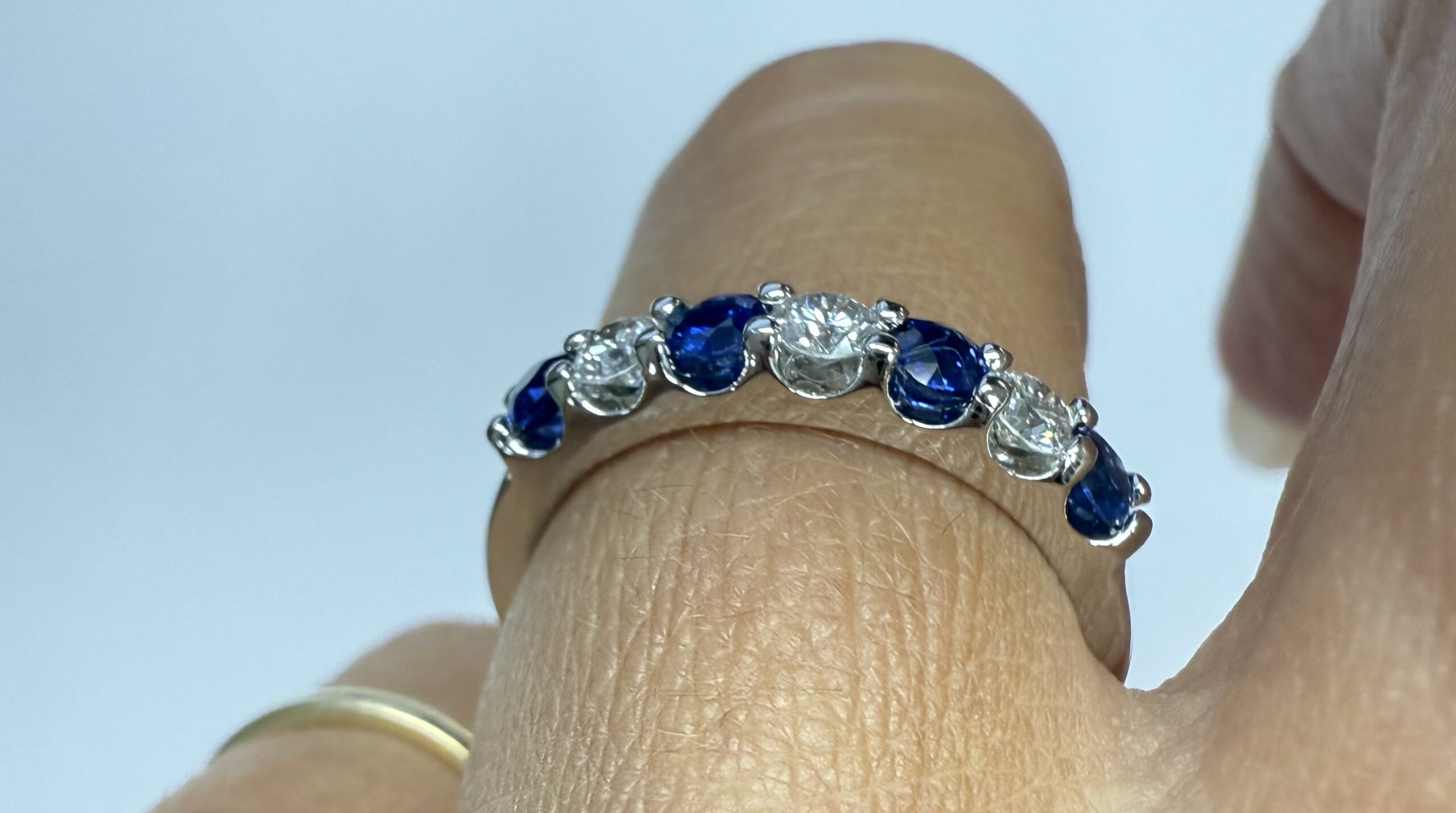 14k White Gold Genuine .52 Cttw Sapphire & .30 Cttw Diamond 7 Stone Band - Image 21