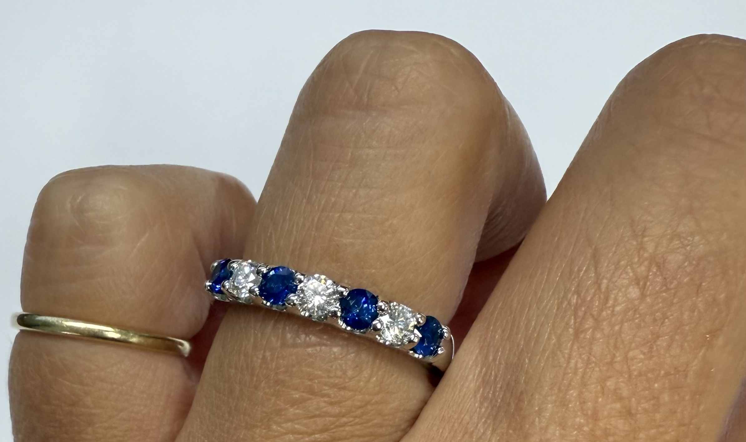 14k White Gold Genuine .52 Cttw Sapphire & .30 Cttw Diamond 7 Stone Band - Image 27