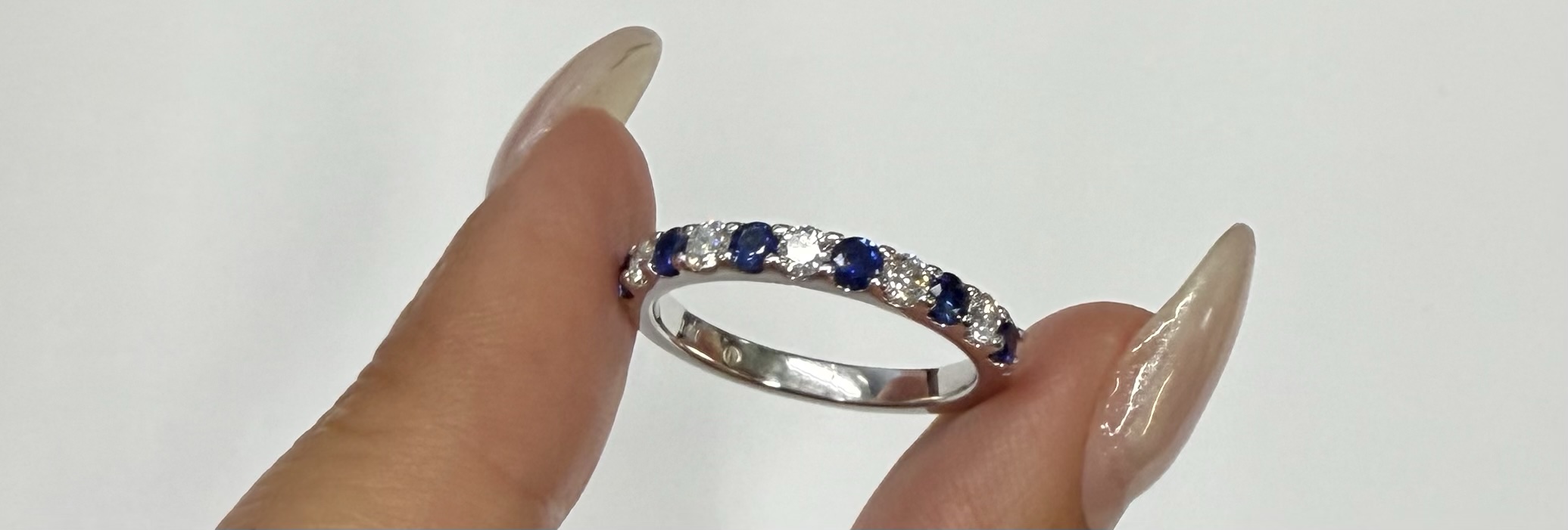 14k White Gold Genuine .45 Cttw Sapphire & .33 Cttw Diamond 11 Stone Band