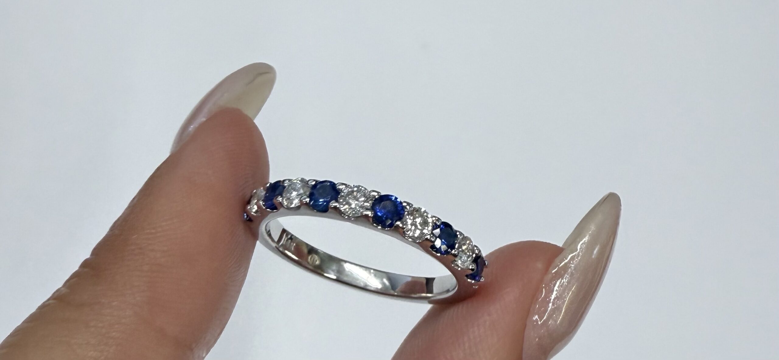 14k White Gold Genuine .45 Cttw Sapphire & .33 Cttw Diamond 11 Stone Band - Image 2