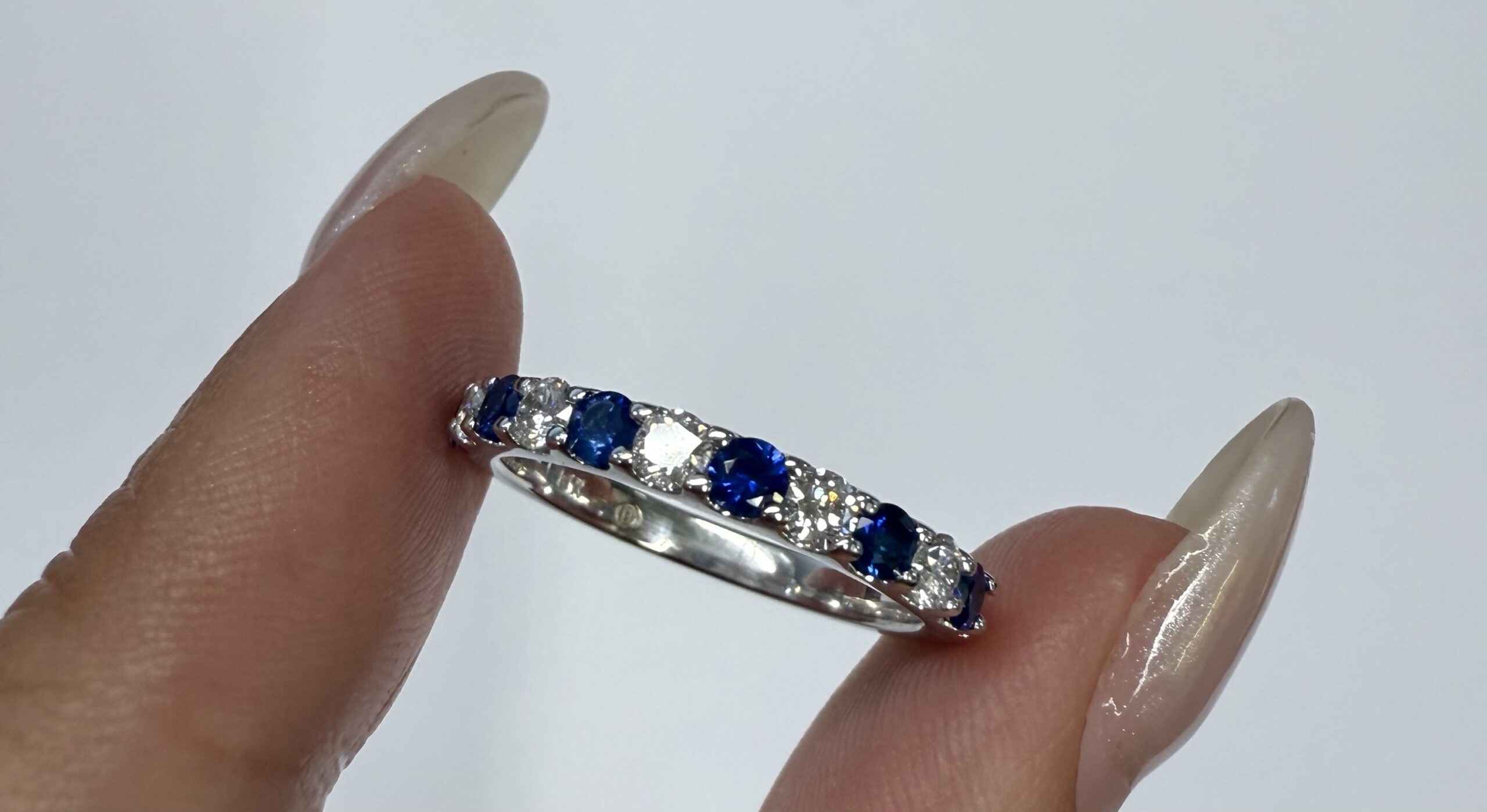 14k White Gold Genuine .45 Cttw Sapphire & .33 Cttw Diamond 11 Stone Band - Image 4