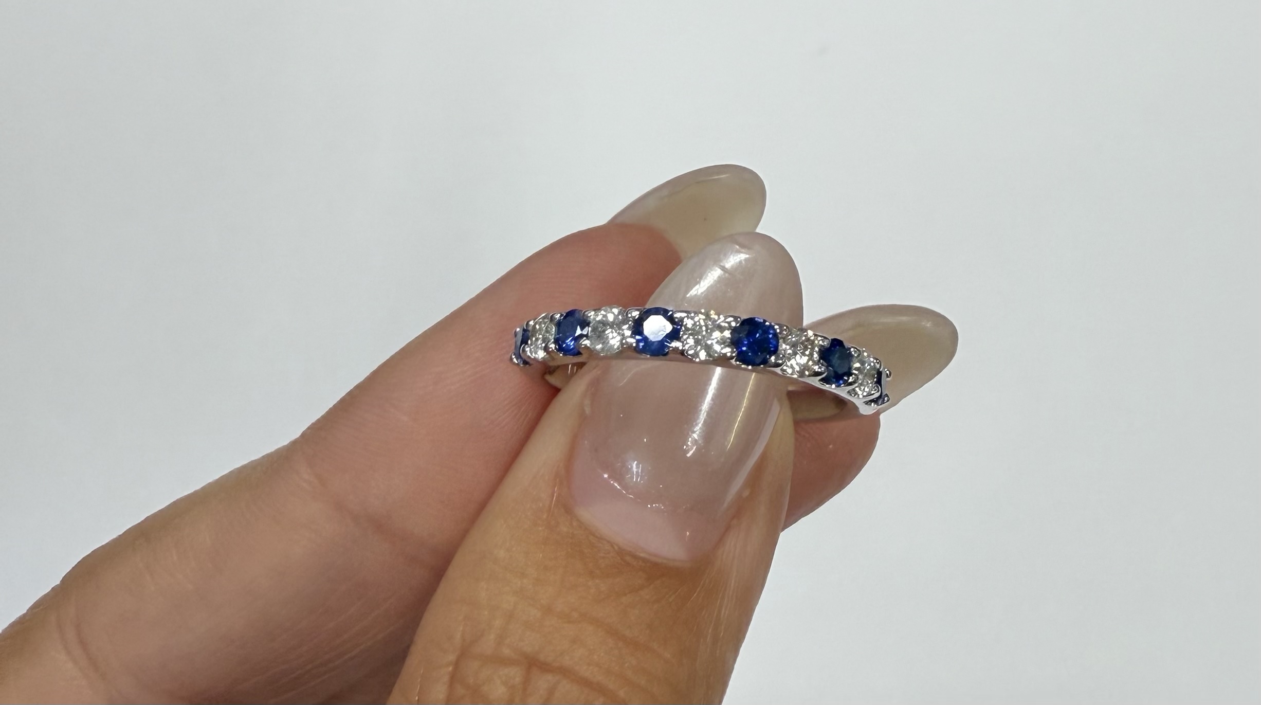 14k White Gold Genuine .45 Cttw Sapphire & .33 Cttw Diamond 11 Stone Band - Image 7