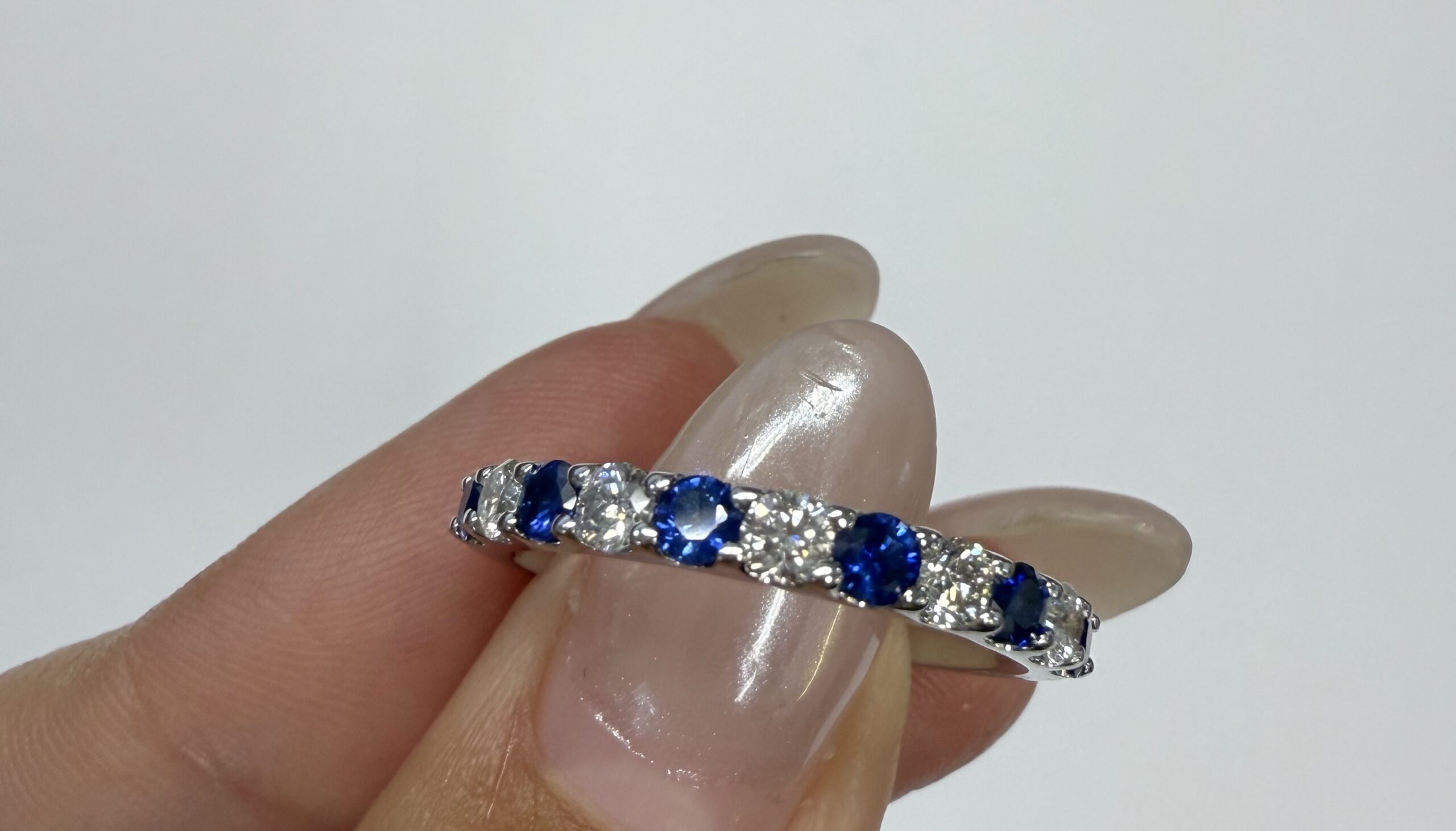 14k White Gold Genuine .45 Cttw Sapphire & .33 Cttw Diamond 11 Stone Band - Image 9