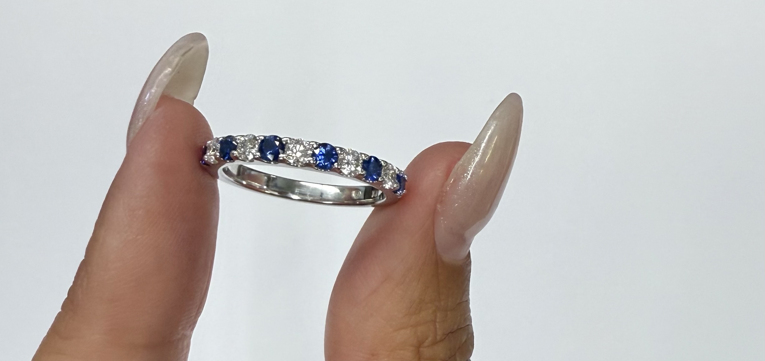 14k White Gold Genuine .45 Cttw Sapphire & .33 Cttw Diamond 11 Stone Band - Image 13